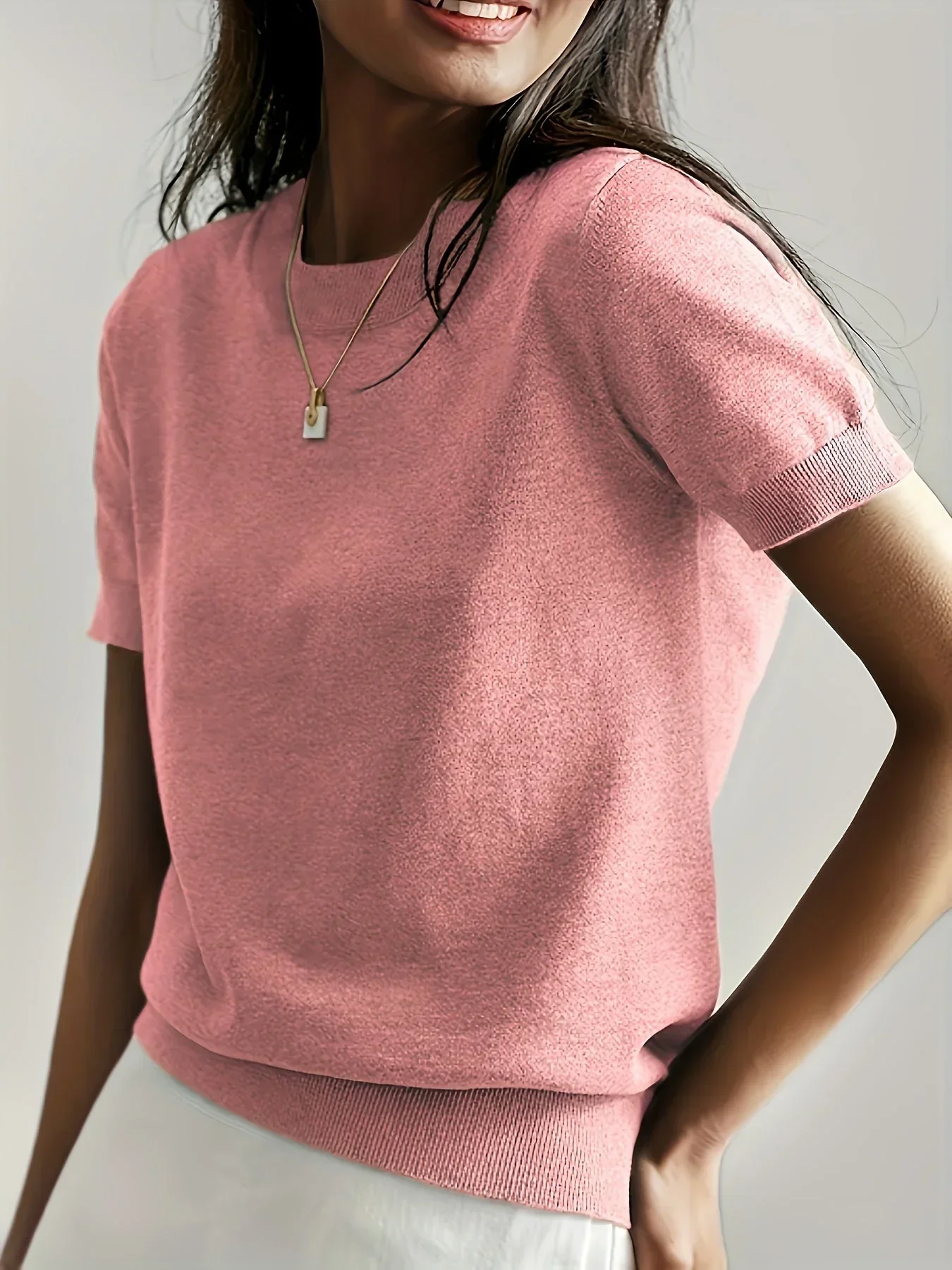 Women's Sweater Short Sleeve – Fine-Knit Cotton – Round Neck – Comfortable Fit - Image 16