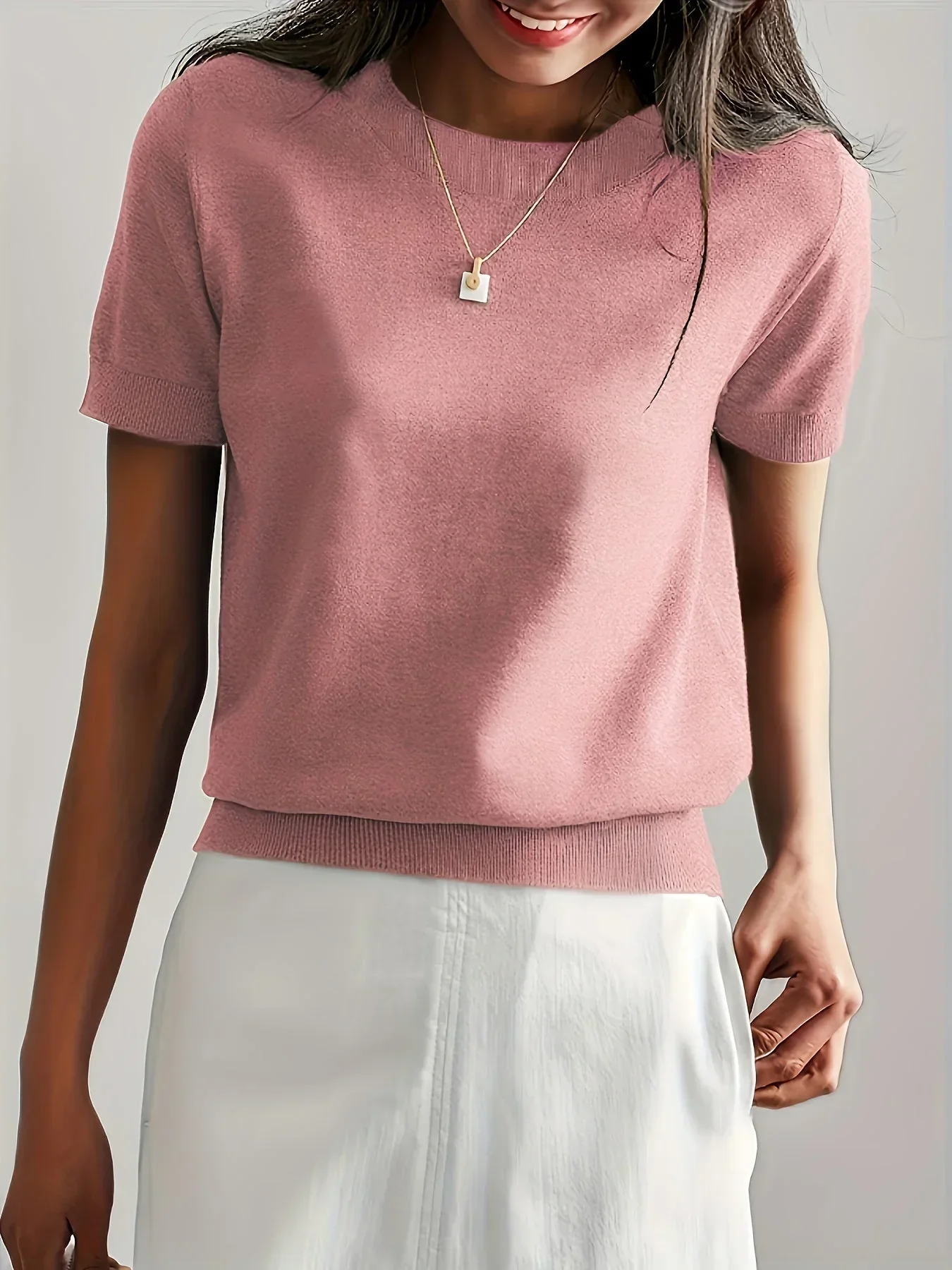 Women's Sweater Short Sleeve – Fine-Knit Cotton – Round Neck – Comfortable Fit - Image 17