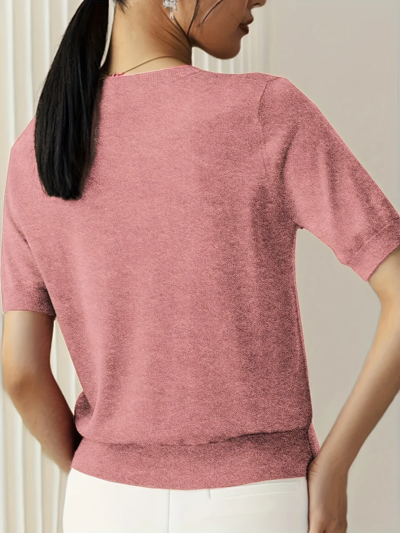 Women's Sweater Short Sleeve – Fine-Knit Cotton – Round Neck – Comfortable Fit - Image 18