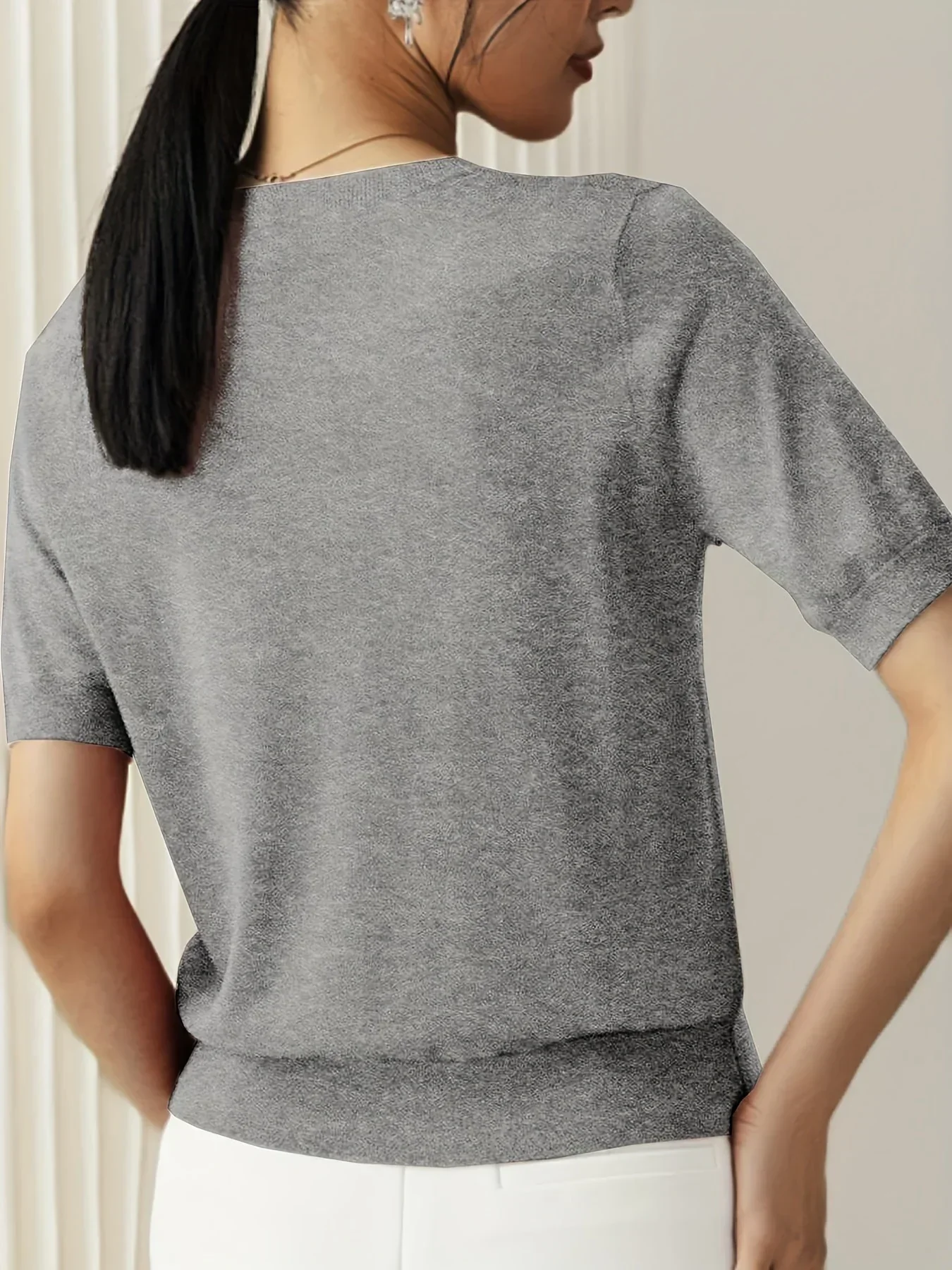 Women's Sweater Short Sleeve – Fine-Knit Cotton – Round Neck – Comfortable Fit - Image 3
