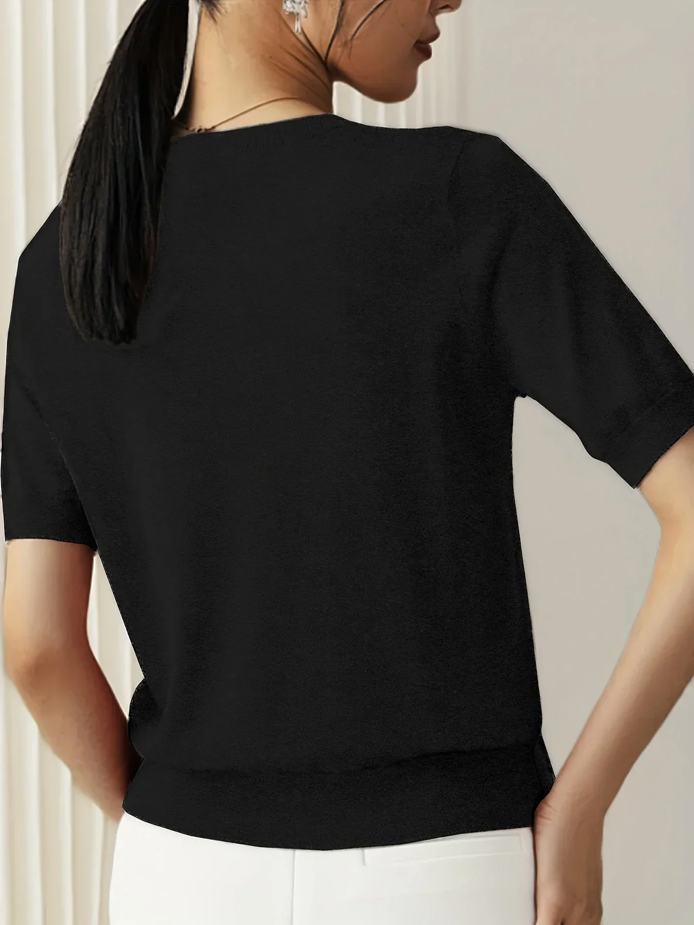 Women's Sweater Short Sleeve – Fine-Knit Cotton – Round Neck – Comfortable Fit - Image 6