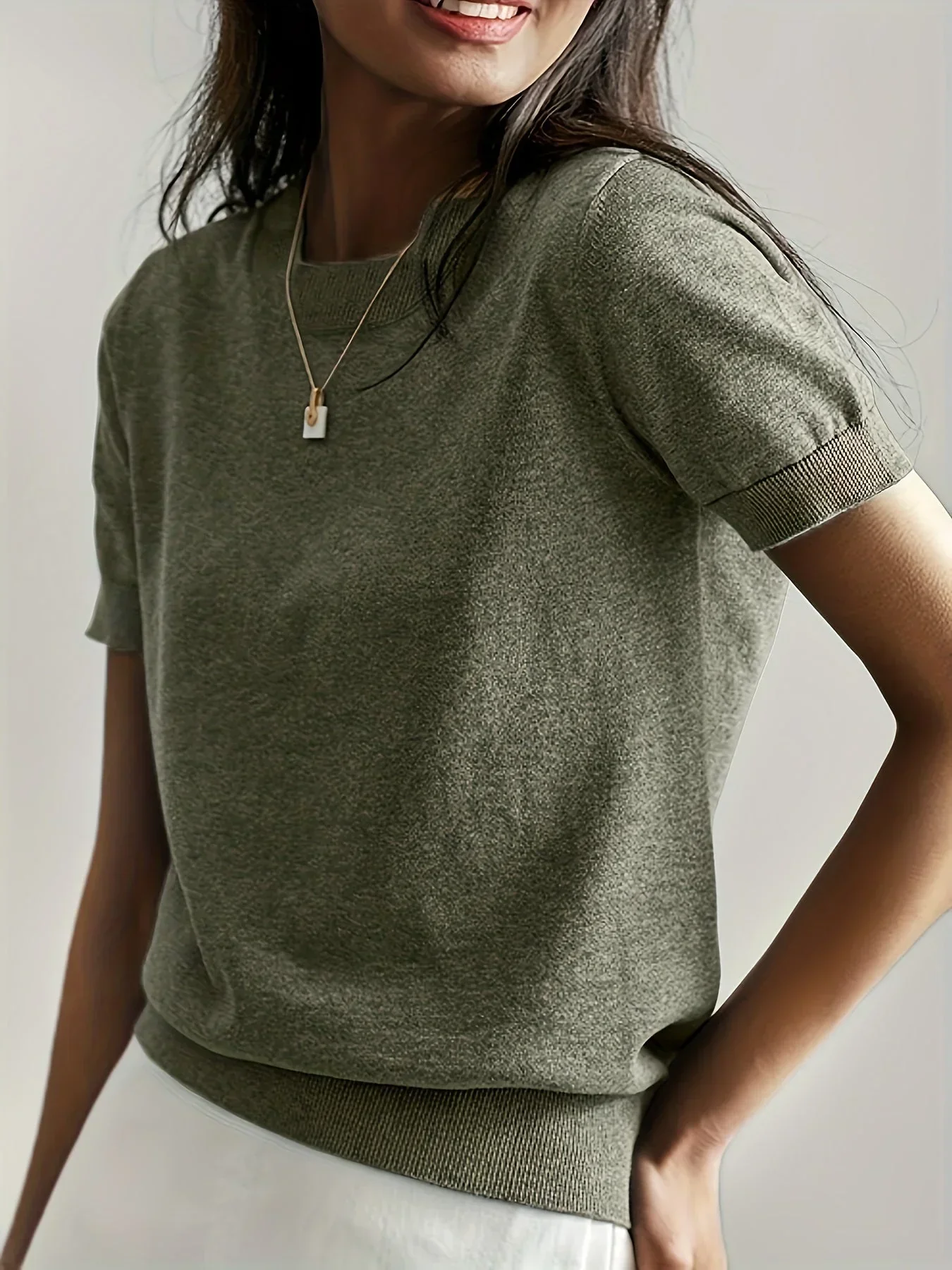 Women's Sweater Short Sleeve – Fine-Knit Cotton – Round Neck – Comfortable Fit - Image 7
