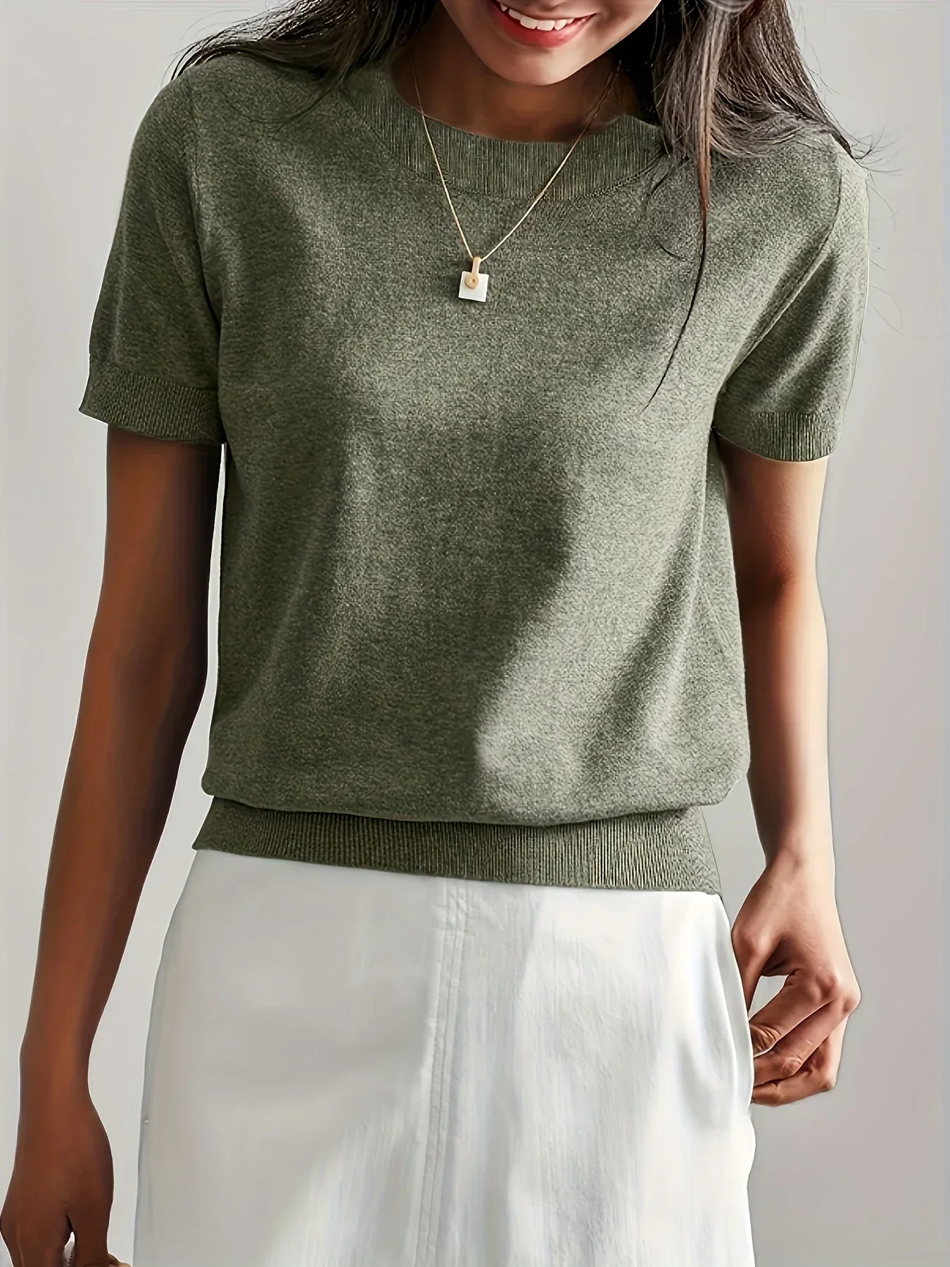 Women's Sweater Short Sleeve – Fine-Knit Cotton – Round Neck – Comfortable Fit - Image 8