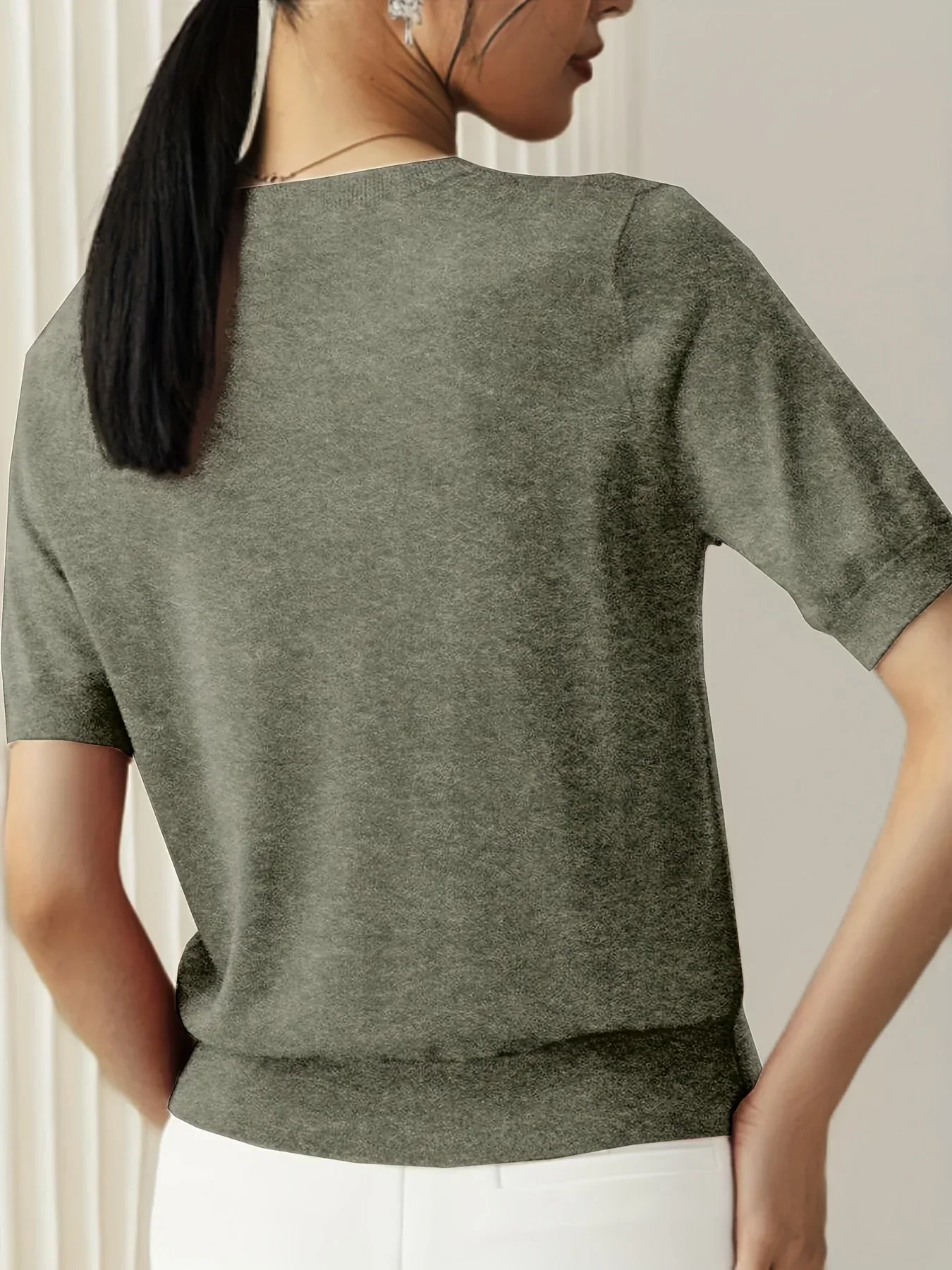 Women's Sweater Short Sleeve – Fine-Knit Cotton – Round Neck – Comfortable Fit - Image 9
