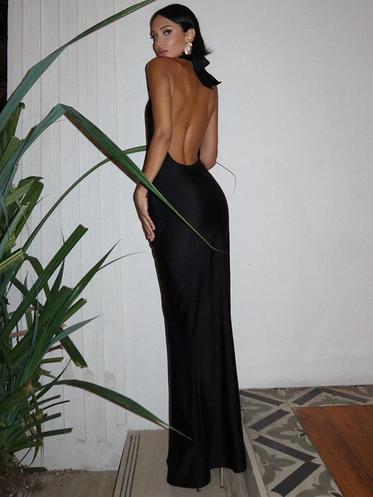 Women's Evening Dress – Long Halter Dress – Deep V-Neck – Tailored Fit – Elegant Look - Image 8
