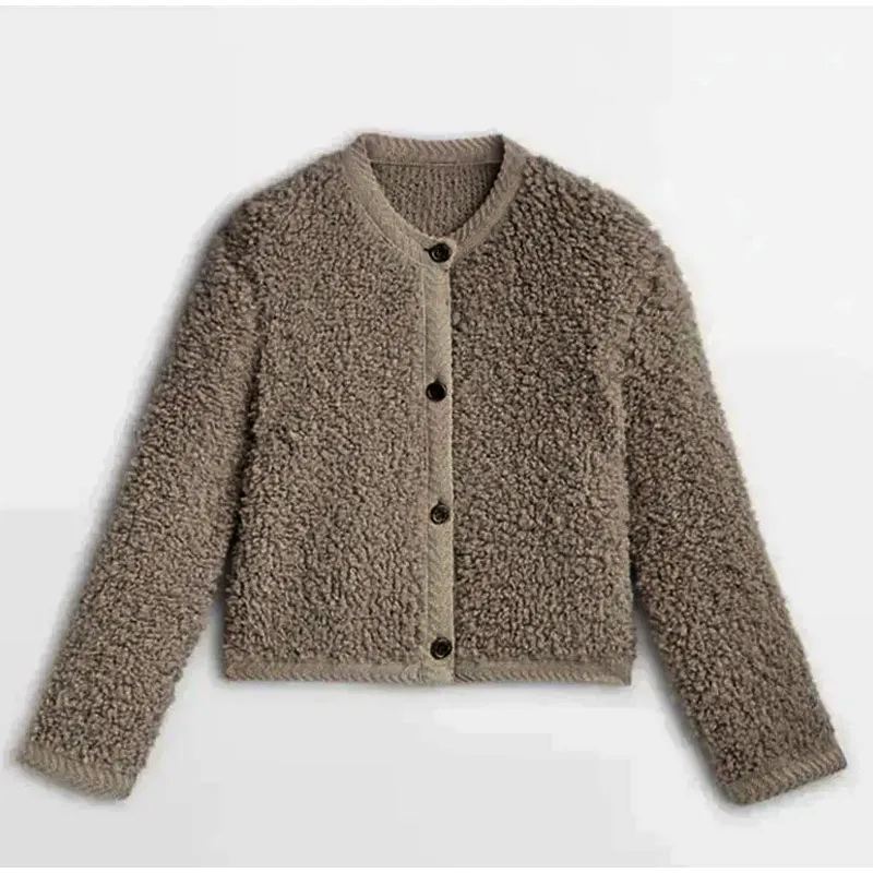 Women's Cardigan – Bouclé Fabric – Relaxed Fit – Long Sleeves – With Button Closure - Image 7