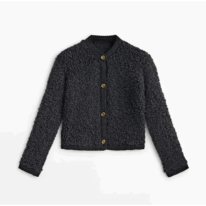 Women's Cardigan – Bouclé Fabric – Relaxed Fit – Long Sleeves – With Button Closure - Image 8