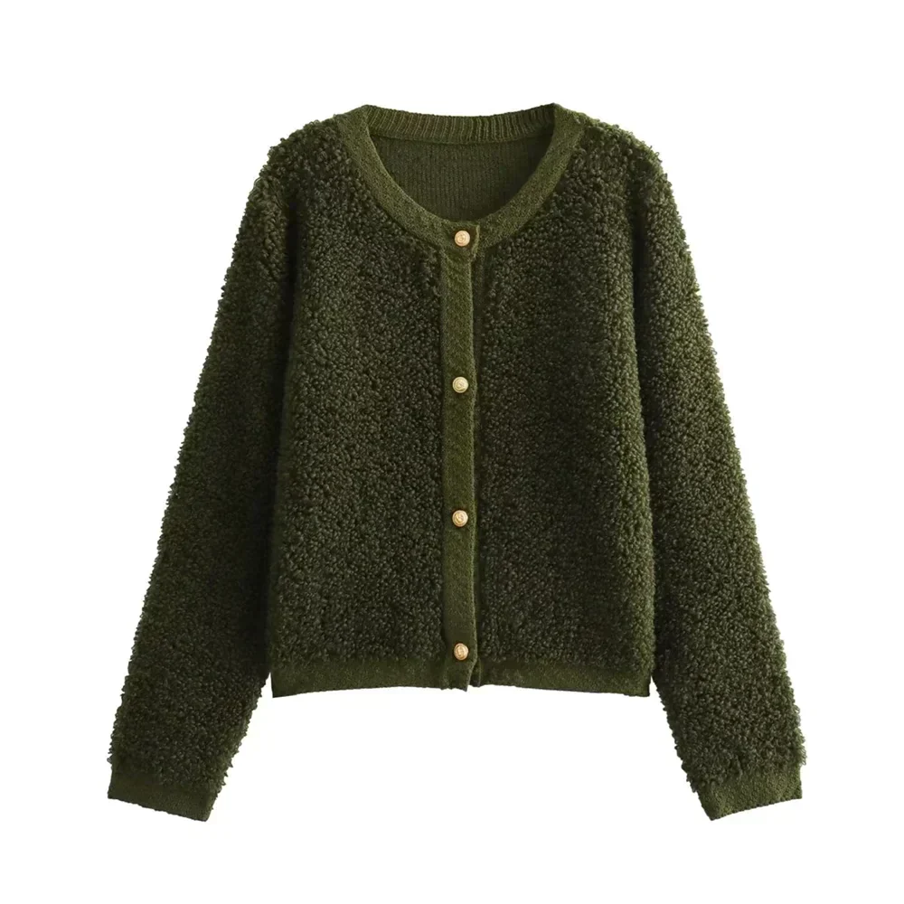 Women's Cardigan – Bouclé Fabric – Relaxed Fit – Long Sleeves – With Button Closure - Image 9