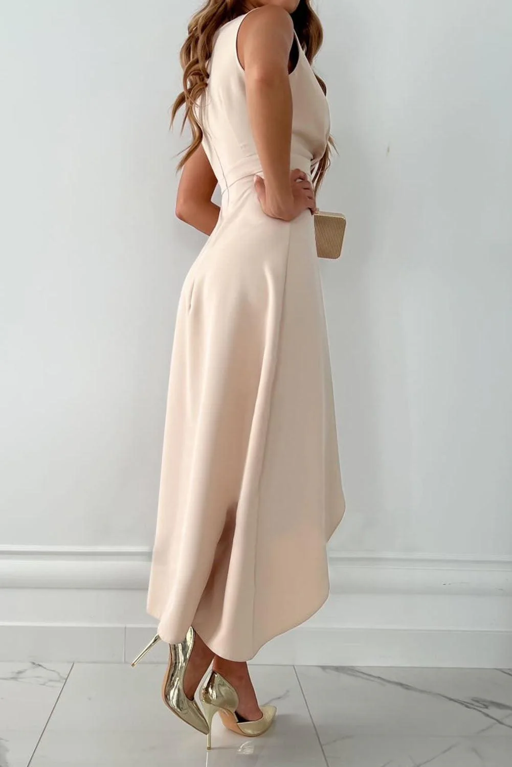 Women's Wrap Dress – Sleeveless – V-neck – Asymmetrical Hem with Ruffles – Elegant Fit - Image 2