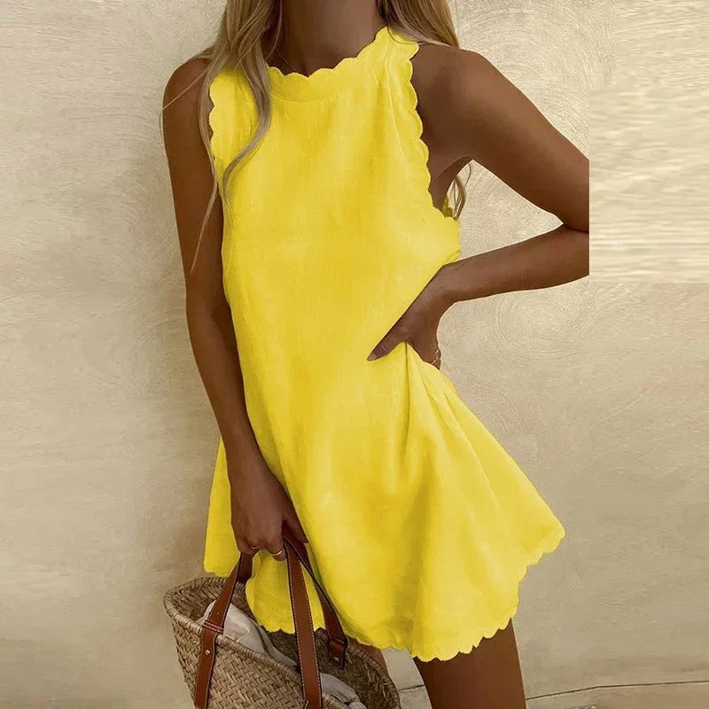 Women's Dress – Sleeveless – Heart Print – Scalloped Neckline – Airy Flared Fit - Image 4