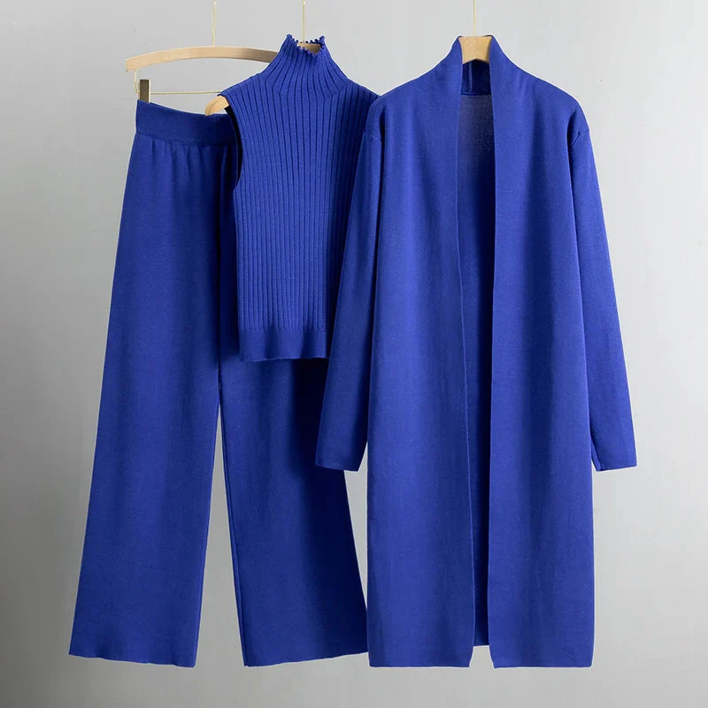 Women's Co-ords Set – Ribbed Turtleneck – Long Cardigan – Wide Pants – Comfort Fit - Image 11
