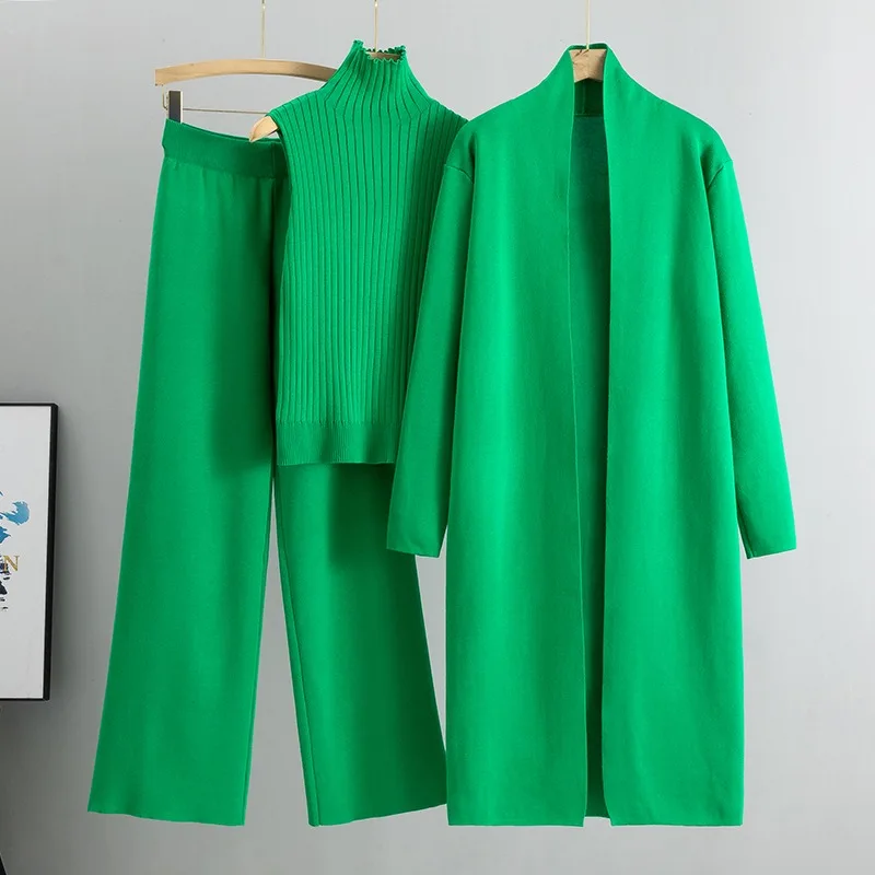 Women's Co-ords Set – Ribbed Turtleneck – Long Cardigan – Wide Pants – Comfort Fit - Image 12
