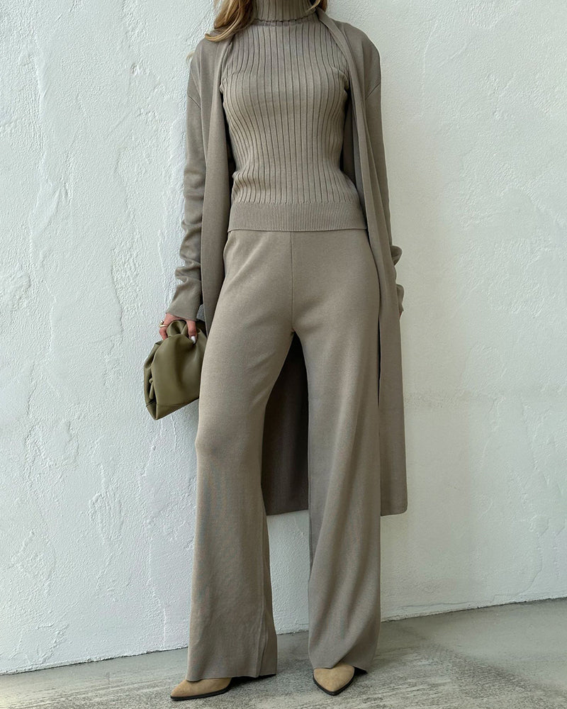 Women's Co-ords Set – Ribbed Turtleneck – Long Cardigan – Wide Pants – Comfort Fit - Image 5