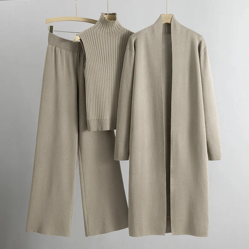 Women's Co-ords Set – Ribbed Turtleneck – Long Cardigan – Wide Pants – Comfort Fit - Image 7