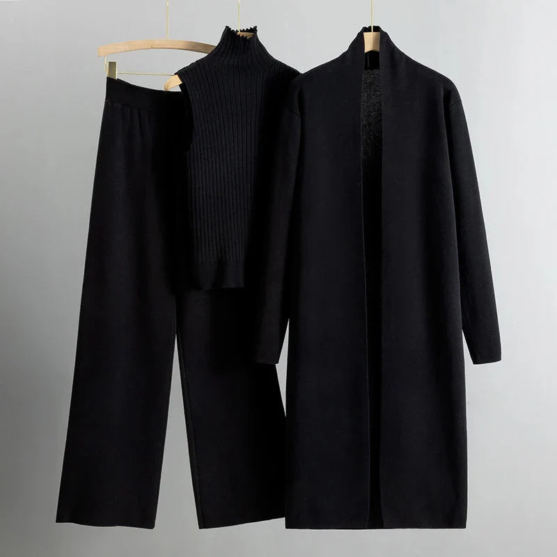 Women's Co-ords Set – Ribbed Turtleneck – Long Cardigan – Wide Pants – Comfort Fit - Image 8