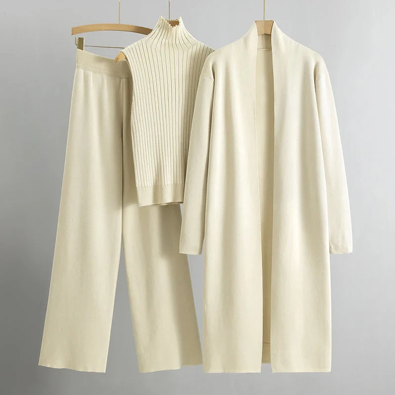 Women's Co-ords Set – Ribbed Turtleneck – Long Cardigan – Wide Pants – Comfort Fit - Image 9