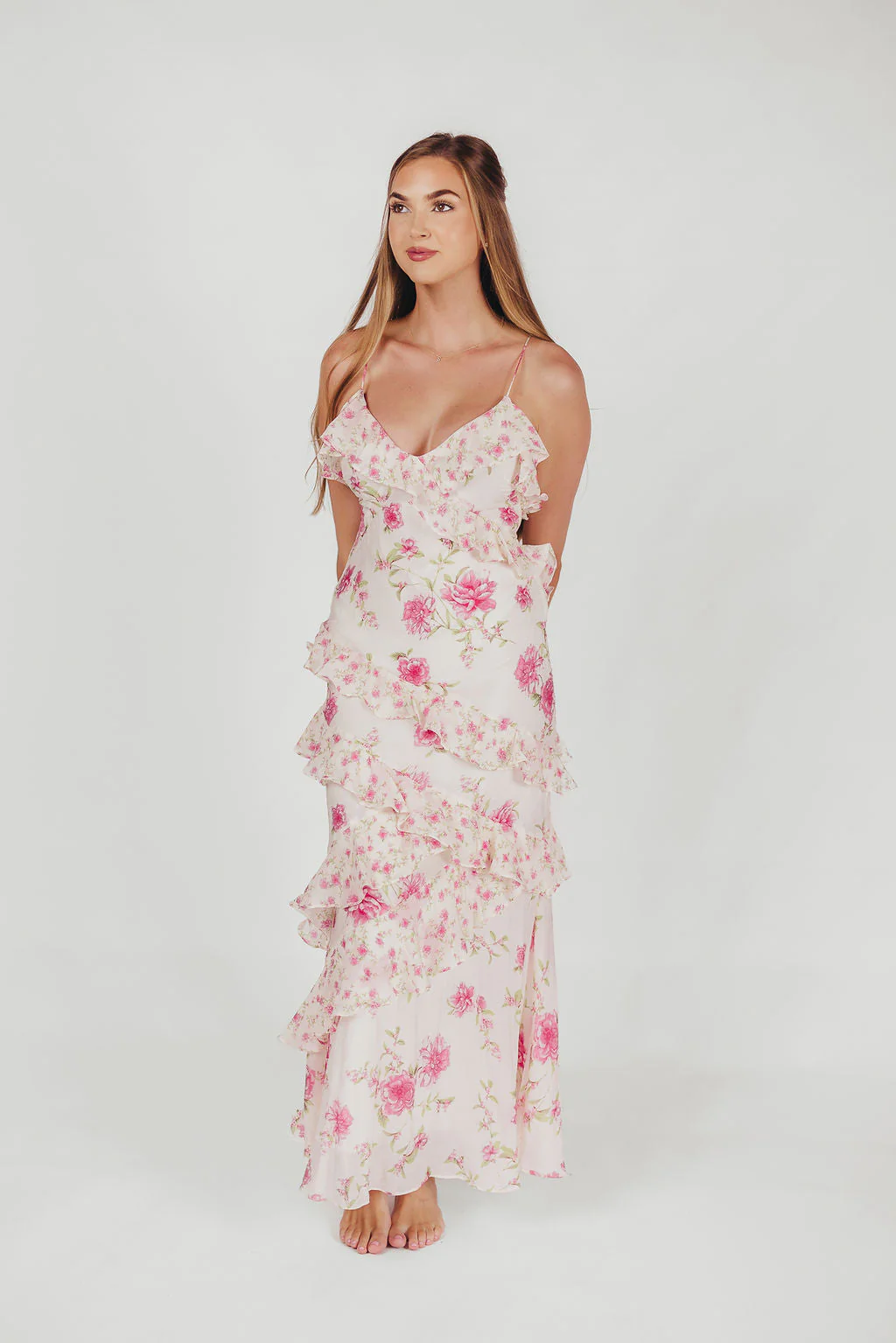 Women's Maxi Dress – Ruffles – Wrap Style – V-Neck – Spaghetti Straps – Airy Fabric - Image 3