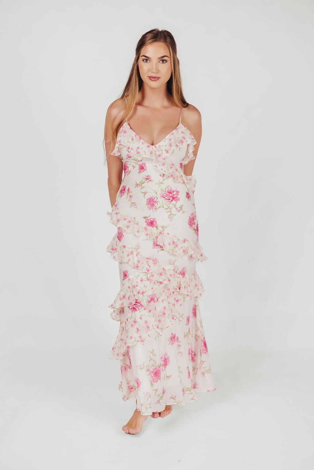 Women's Maxi Dress – Ruffles – Wrap Style – V-Neck – Spaghetti Straps – Airy Fabric - Image 4