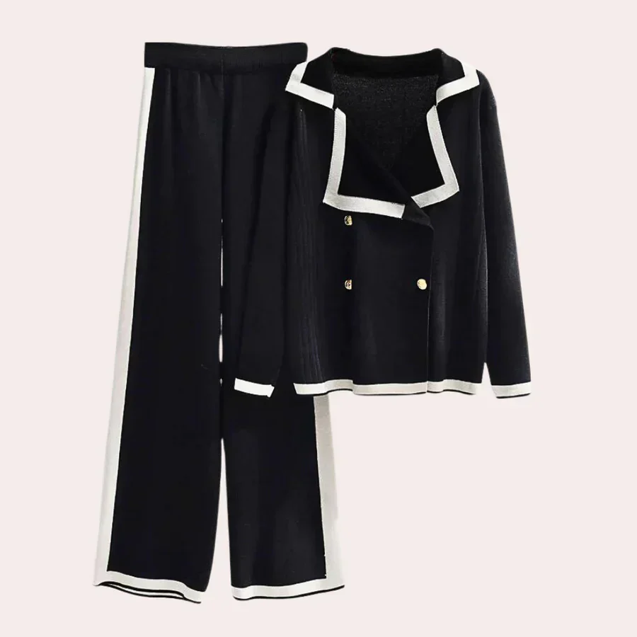 Women's Blazer - Knitted Double-Breasted - Tailored Fit - Contrasting Finish - Image 6