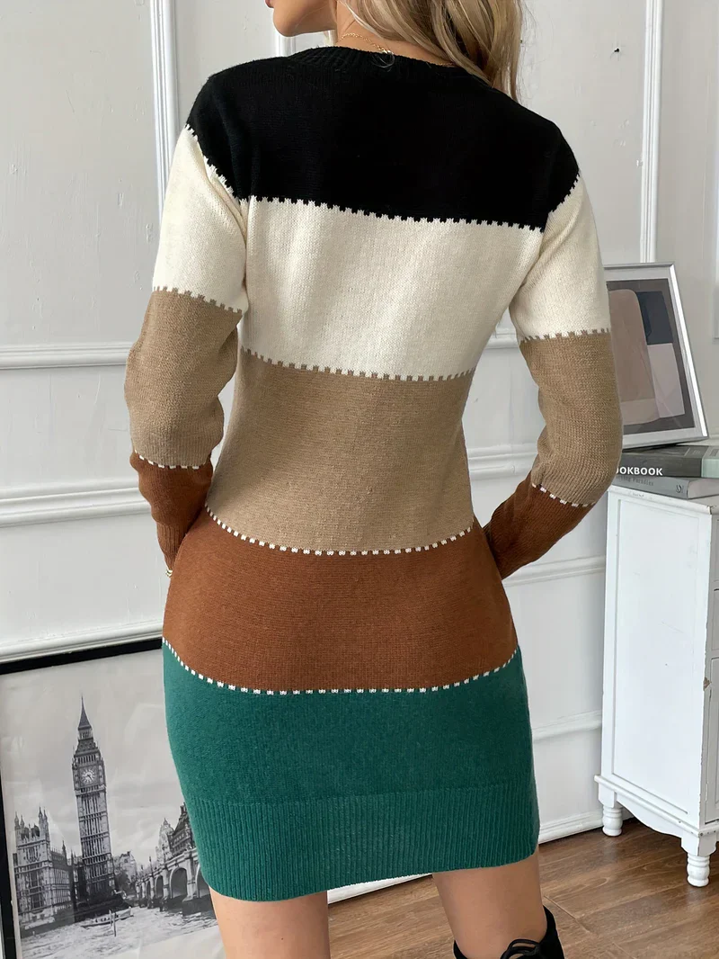 Women's Knitted Sweater Dress – Slim Fit – Long Sleeve – Round Neck – Ribbed Hem - Image 4
