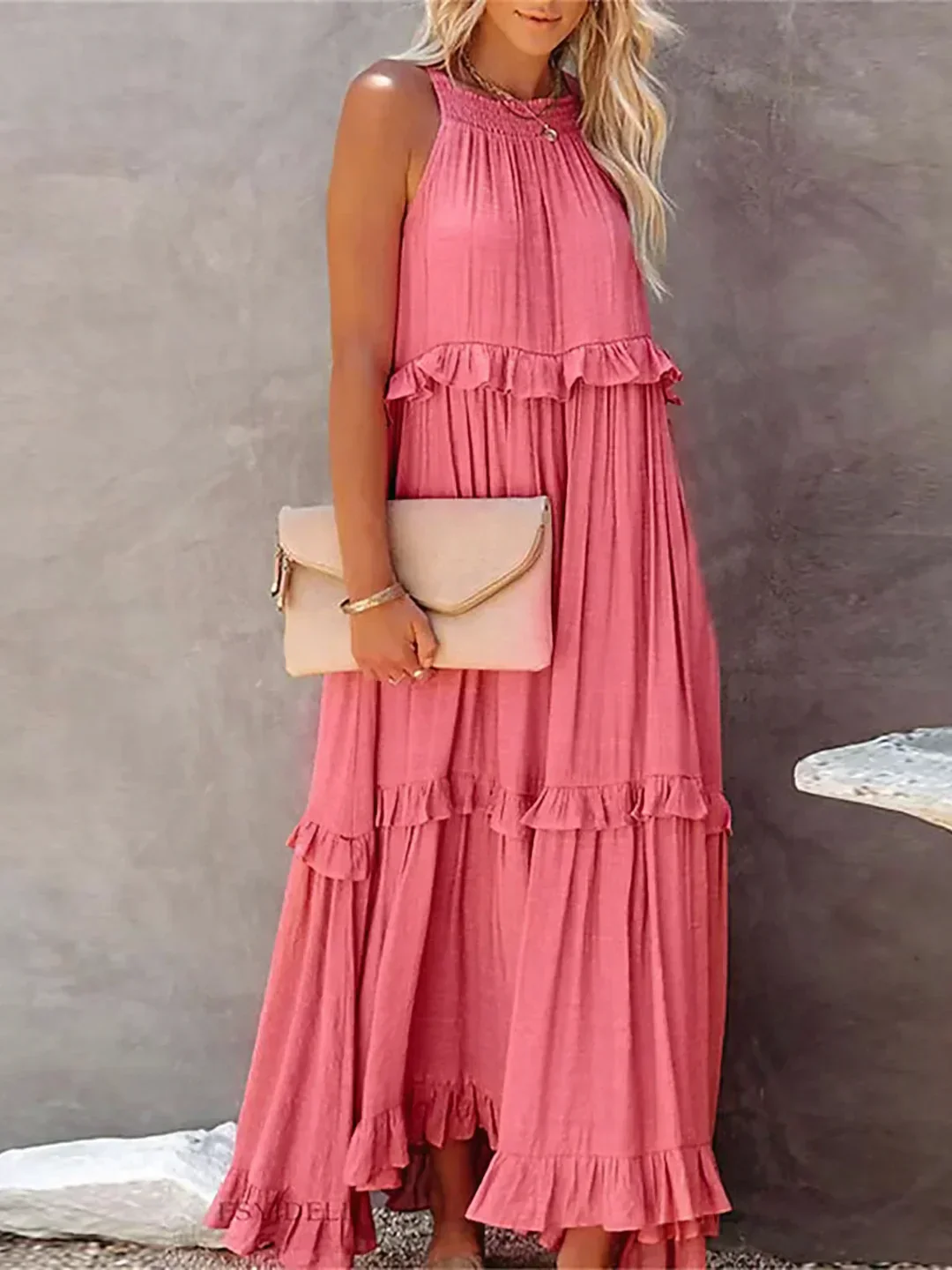 Ladies Maxi Dress – Sleeveless – Halterneck – Layered Skirt – Airy Fit - Image 11
