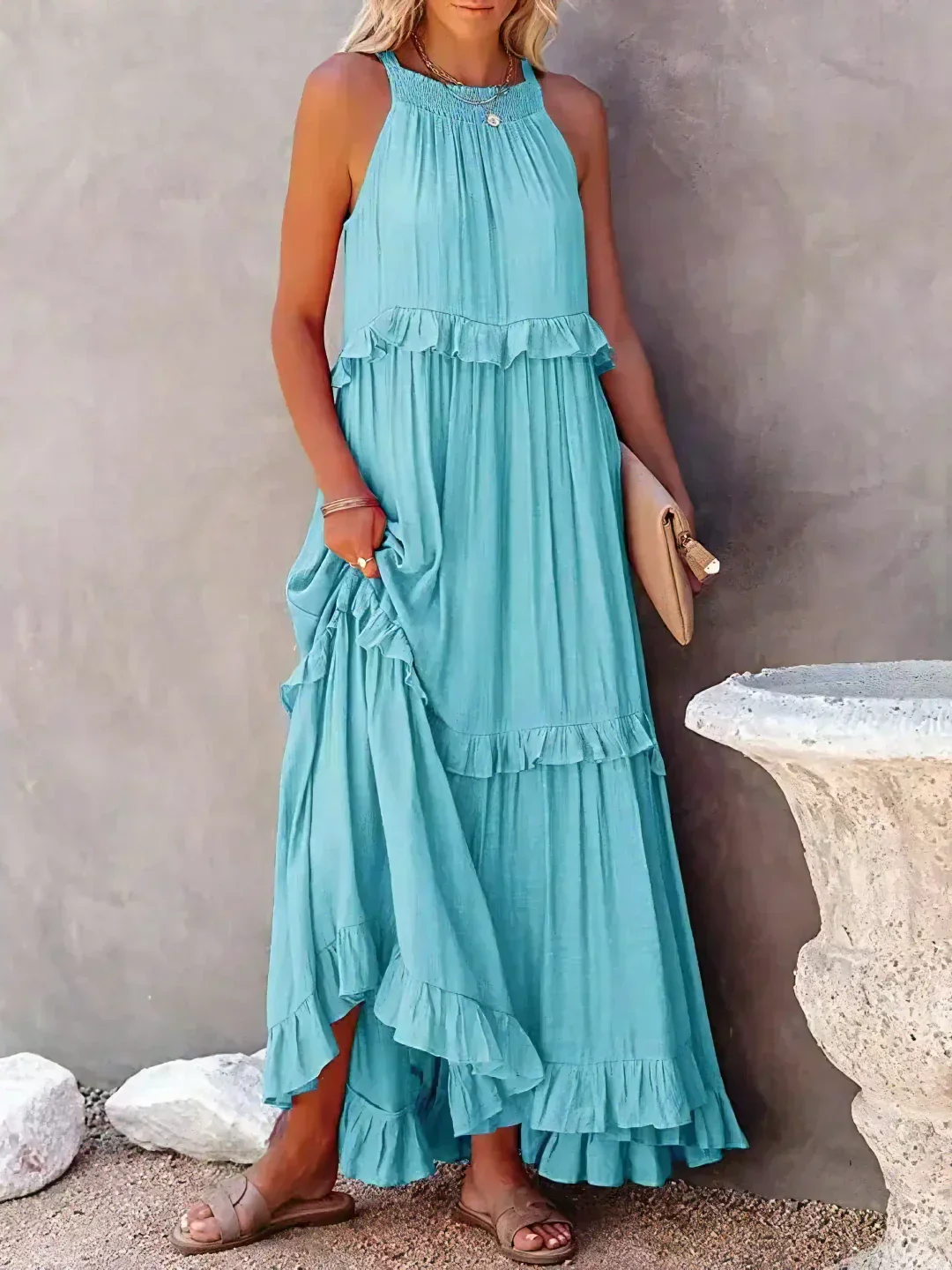 Ladies Maxi Dress – Sleeveless – Halterneck – Layered Skirt – Airy Fit - Image 15