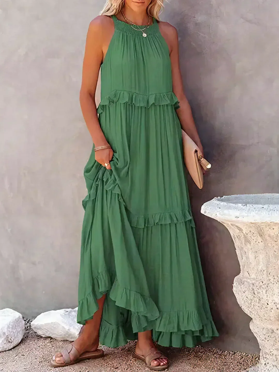 Ladies Maxi Dress – Sleeveless – Halterneck – Layered Skirt – Airy Fit - Image 16