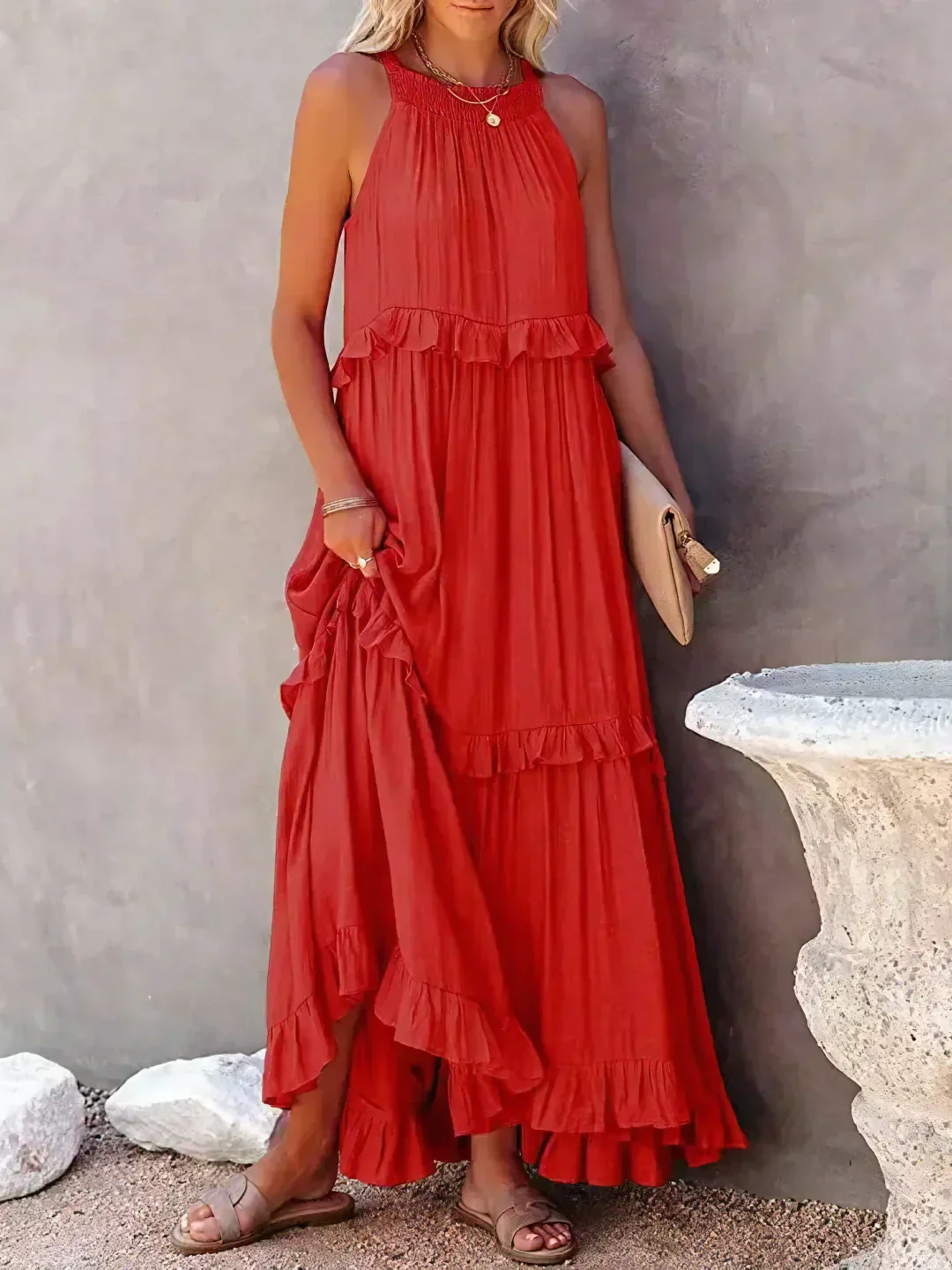 Ladies Maxi Dress – Sleeveless – Halterneck – Layered Skirt – Airy Fit - Image 18