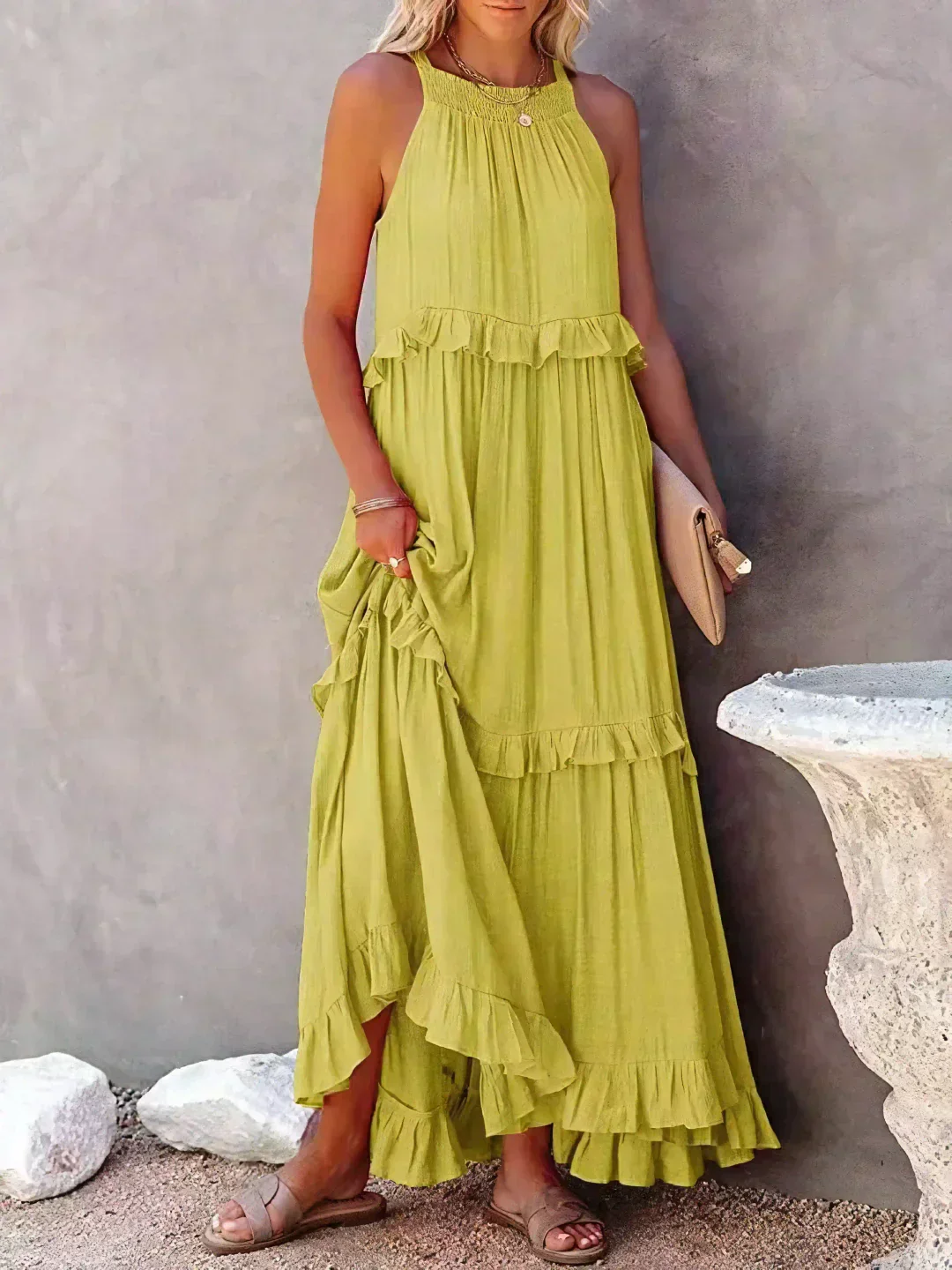 Ladies Maxi Dress – Sleeveless – Halterneck – Layered Skirt – Airy Fit - Image 19