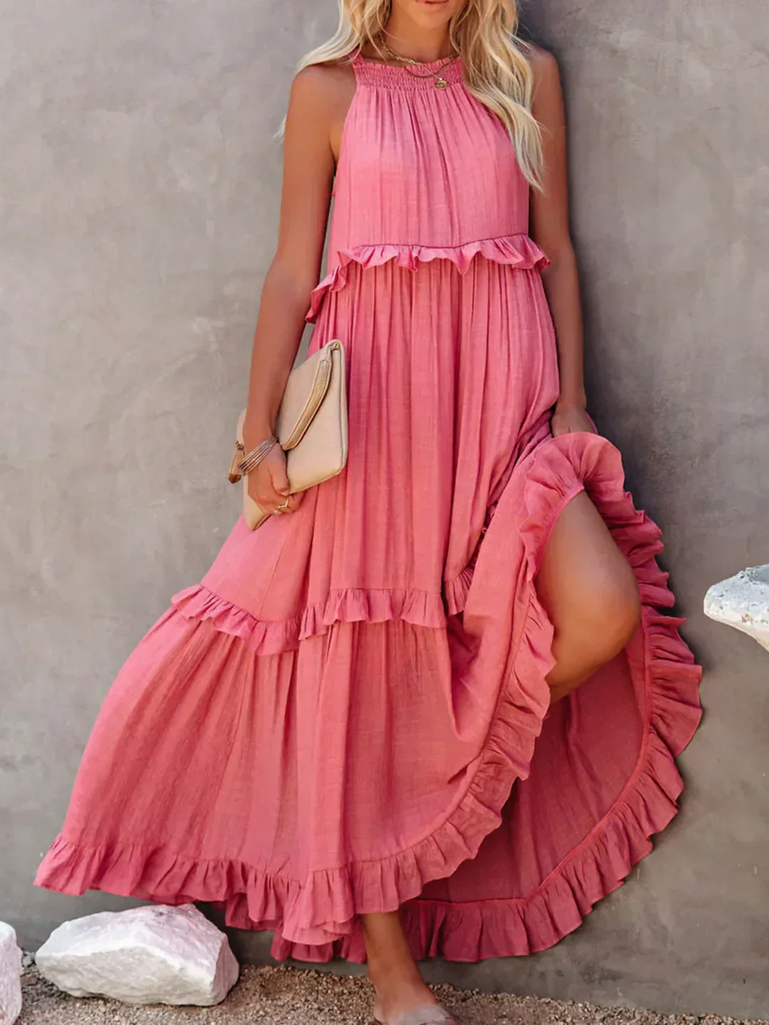 Ladies Maxi Dress – Sleeveless – Halterneck – Layered Skirt – Airy Fit - Image 6