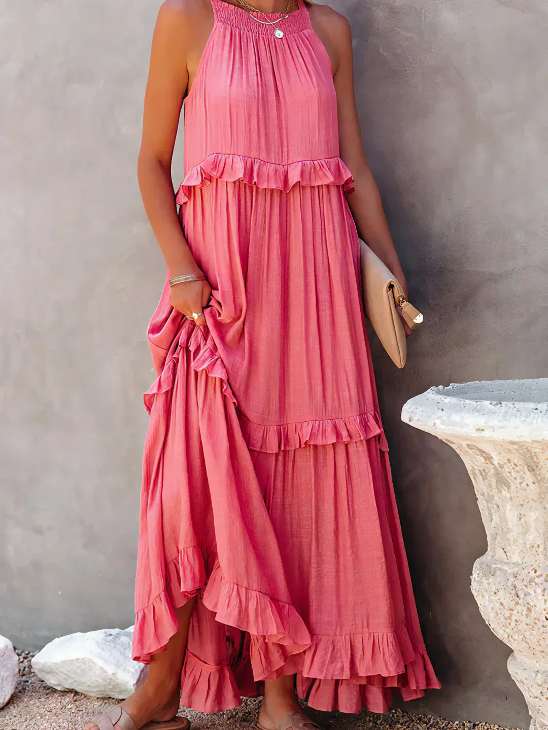 Ladies Maxi Dress – Sleeveless – Halterneck – Layered Skirt – Airy Fit - Image 7