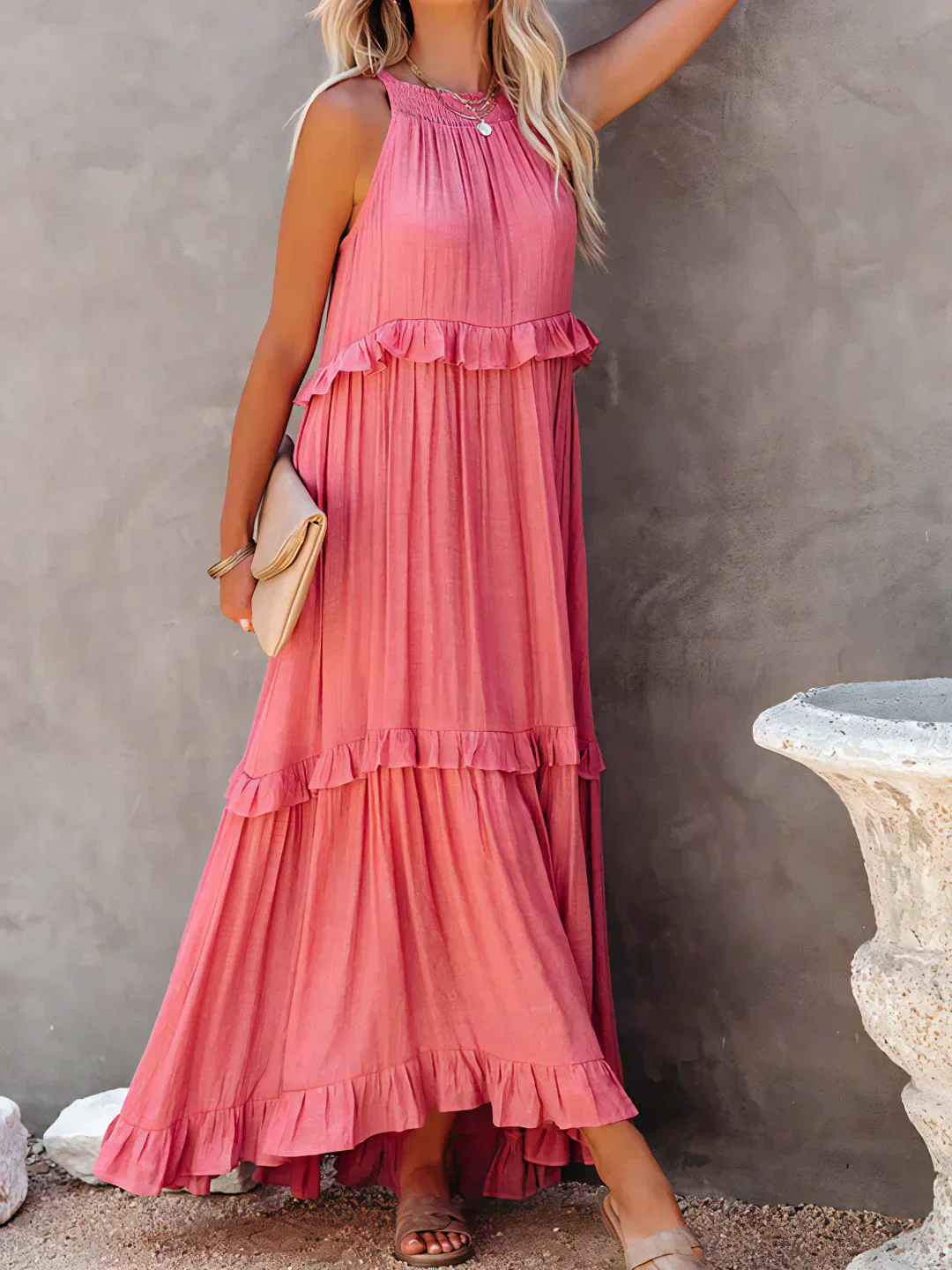 Ladies Maxi Dress – Sleeveless – Halterneck – Layered Skirt – Airy Fit - Image 8