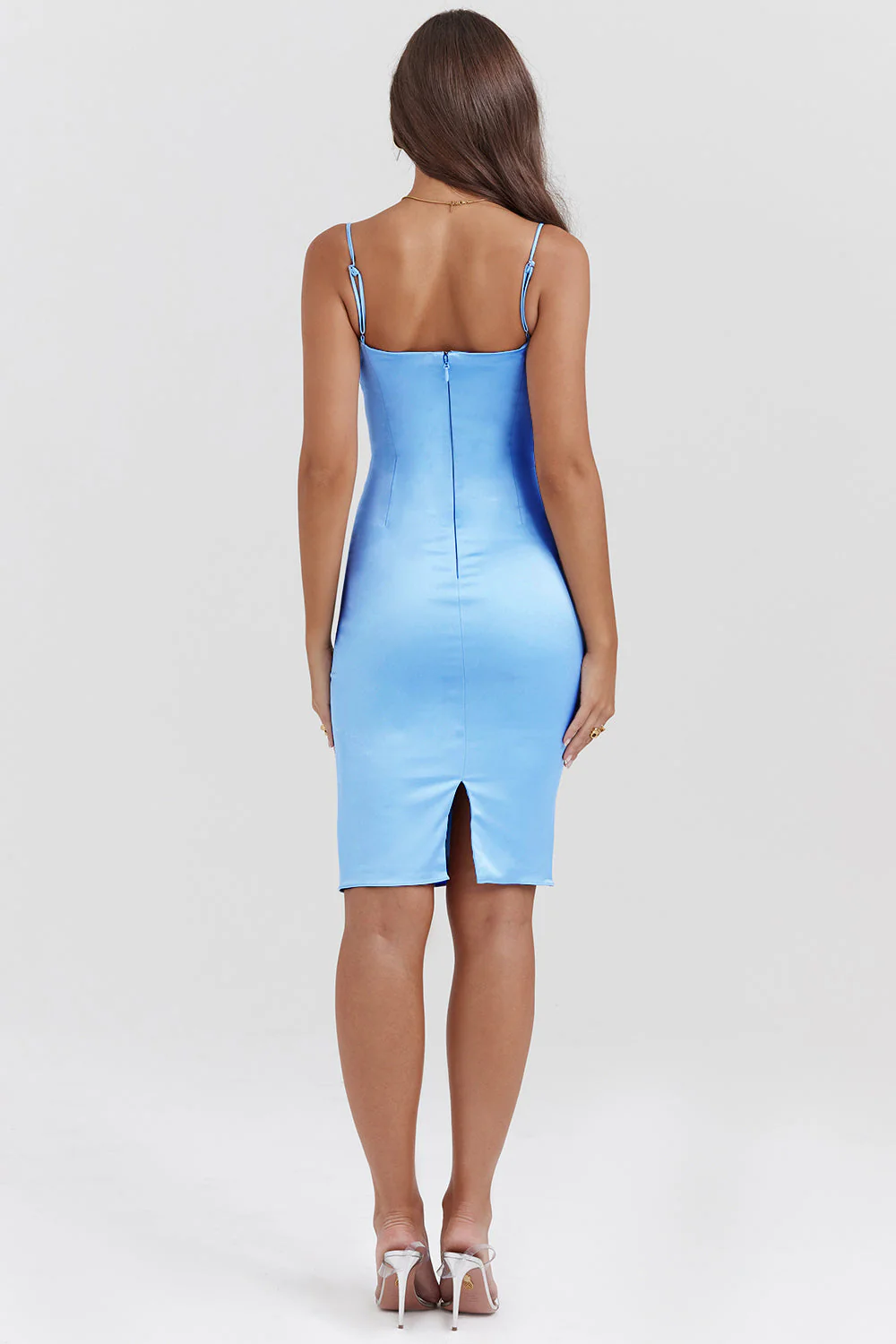Women's Bodycon Dress - Satin Look - Sweetheart Neckline - Spaghetti Straps - Elegant Fit - Image 2