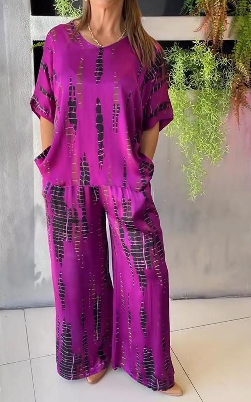 Women's Lounge Set – Oversized Top & Wide-Leg Pants – Abstract Print – Comfort Fit - Image 3