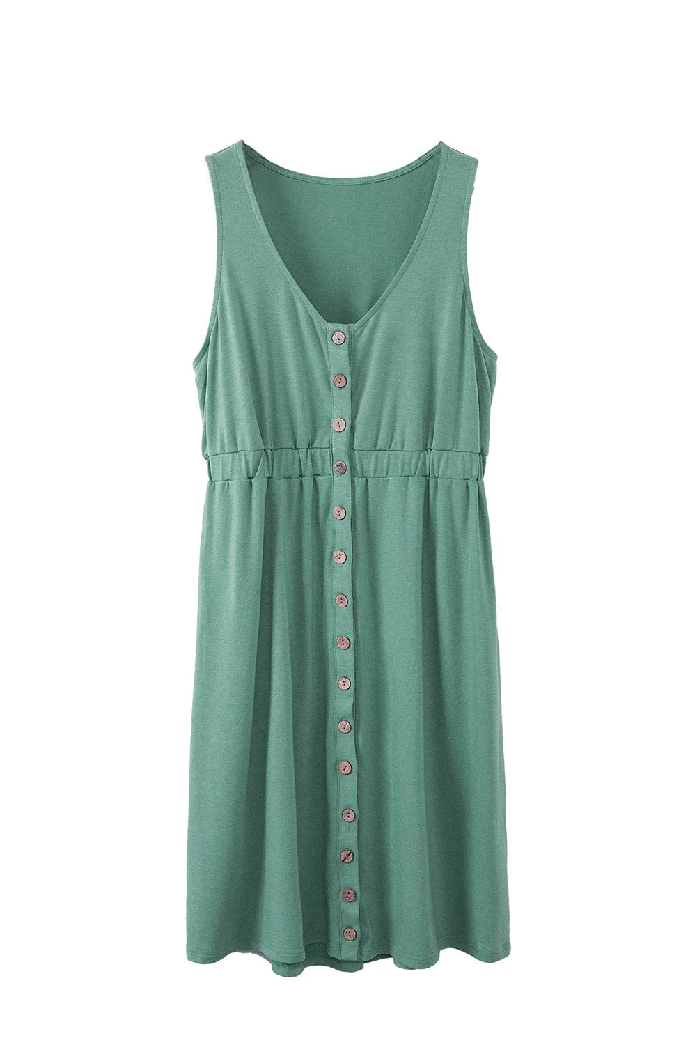 Women's Dress - Sleeveless - Button Closure - V-neck - Elastic Waist - Casual Fit - Image 14