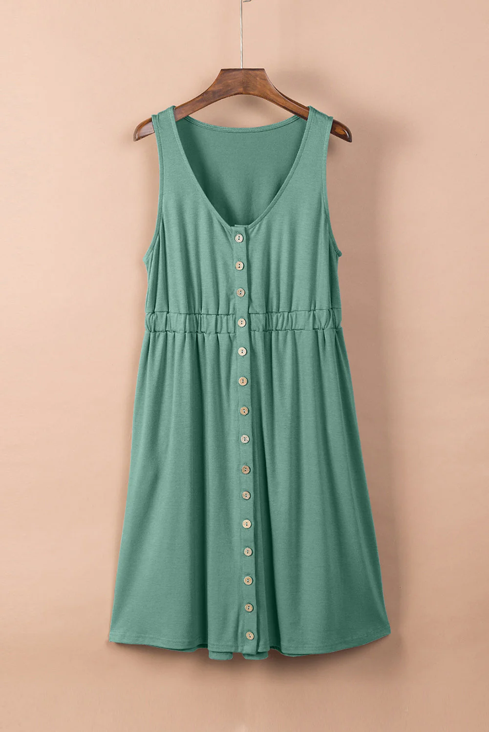 Women's Dress - Sleeveless - Button Closure - V-neck - Elastic Waist - Casual Fit - Image 6
