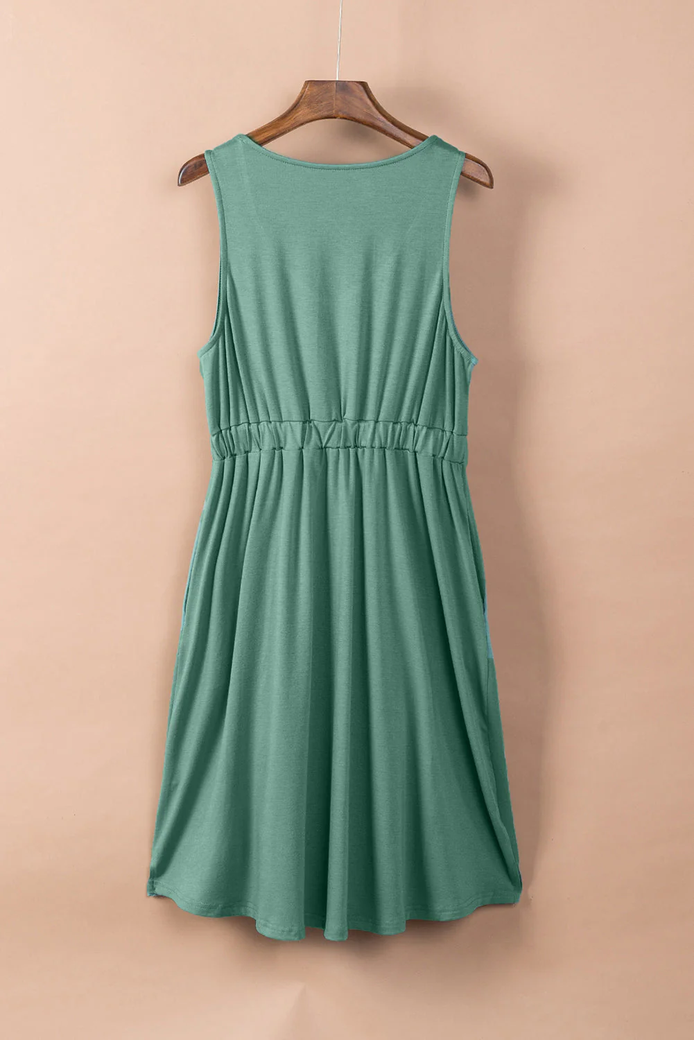 Women's Dress - Sleeveless - Button Closure - V-neck - Elastic Waist - Casual Fit - Image 7