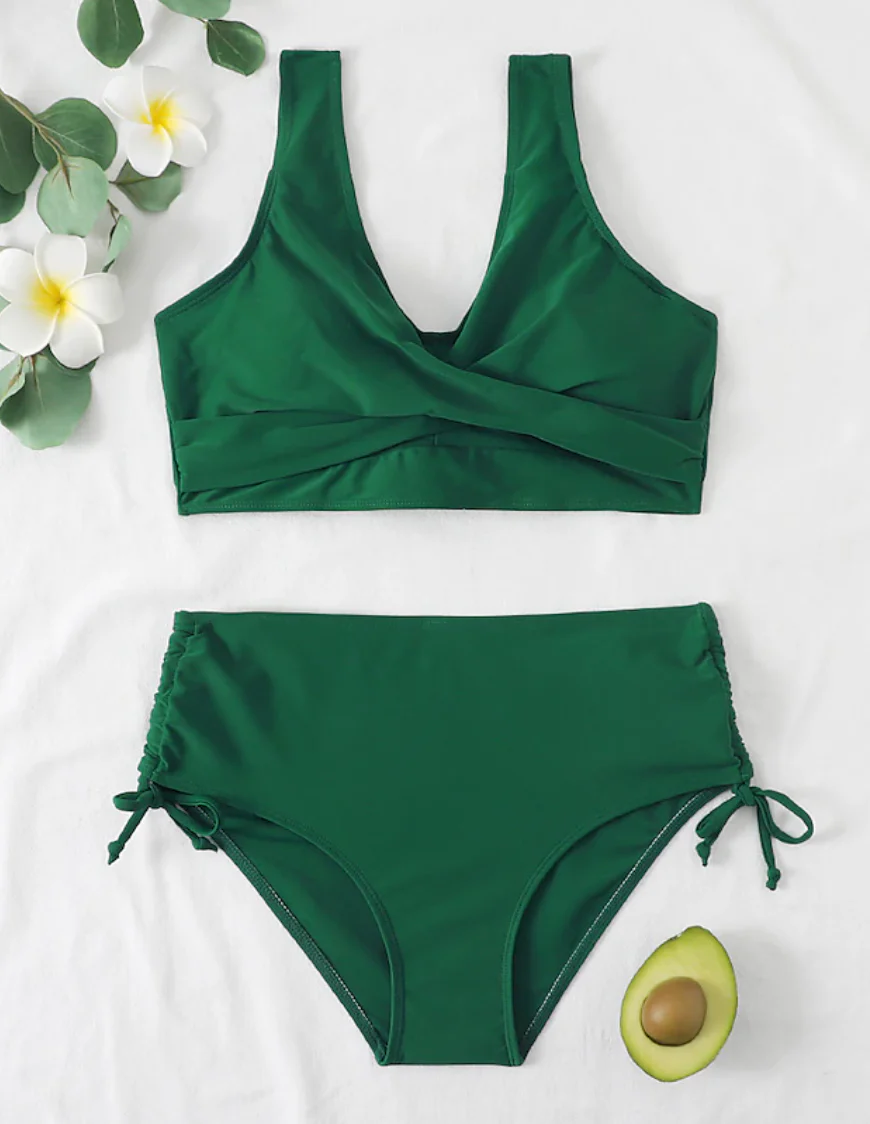 Women's Bikini Set – Wrap Top with V-Neck – High Waist – Adjustable Ruched Side - Image 6