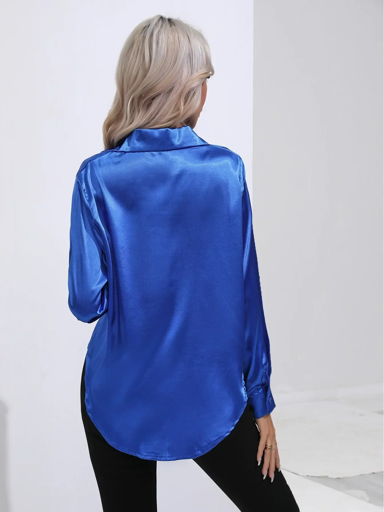 Women's Blouse - Satin - Relaxed Fit - Long Sleeves - Classic Button Closure - Image 14