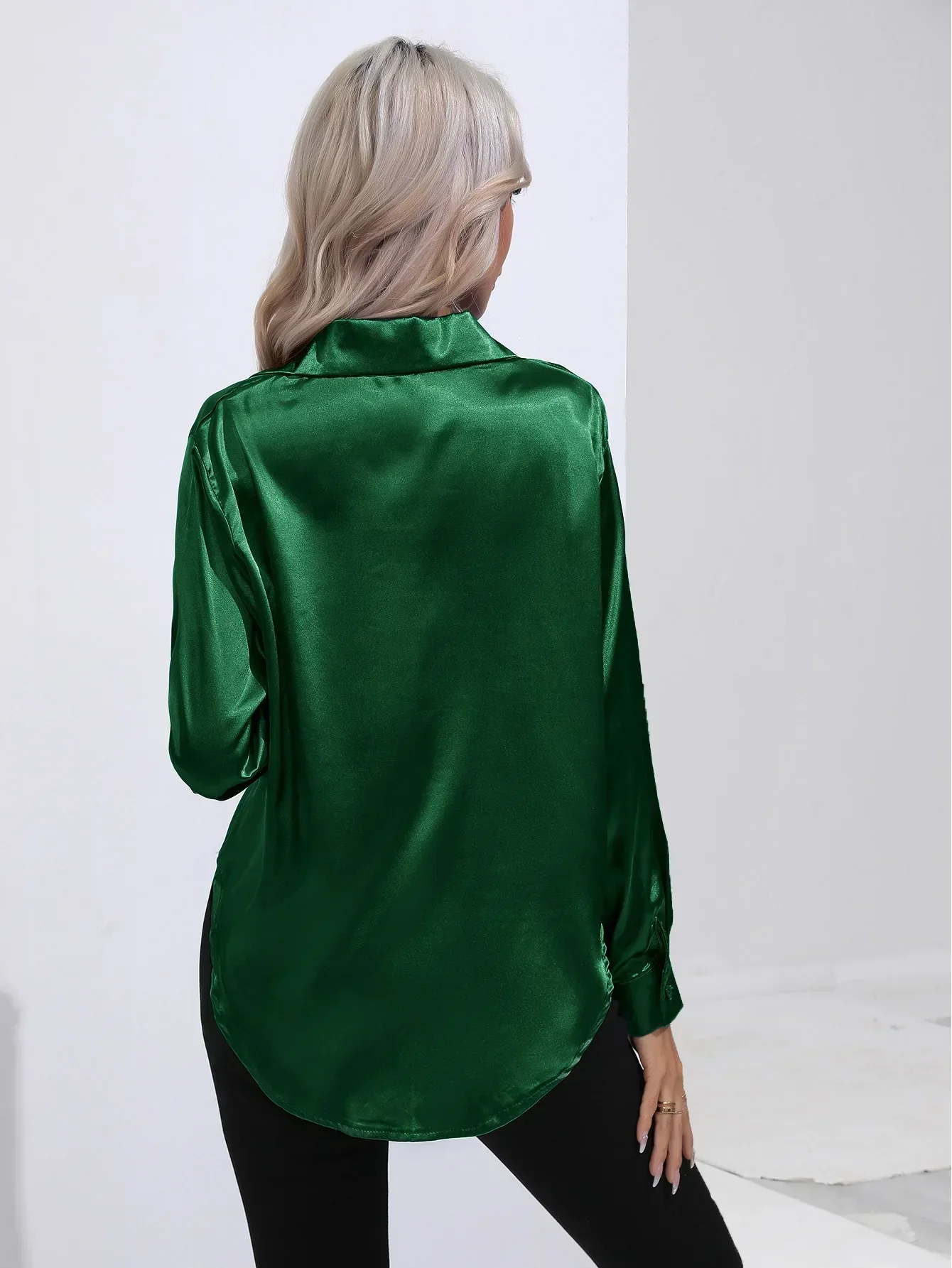 Women's Blouse - Satin - Relaxed Fit - Long Sleeves - Classic Button Closure - Image 25