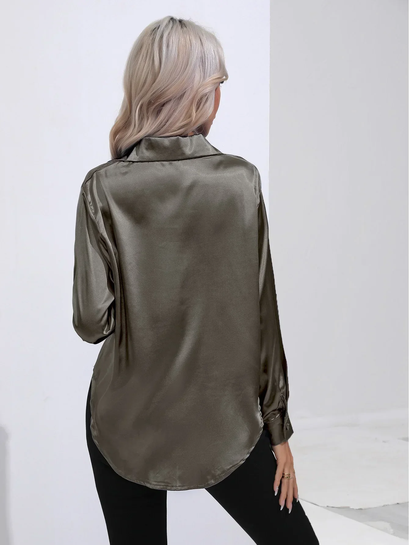 Women's Blouse - Satin - Relaxed Fit - Long Sleeves - Classic Button Closure - Image 50