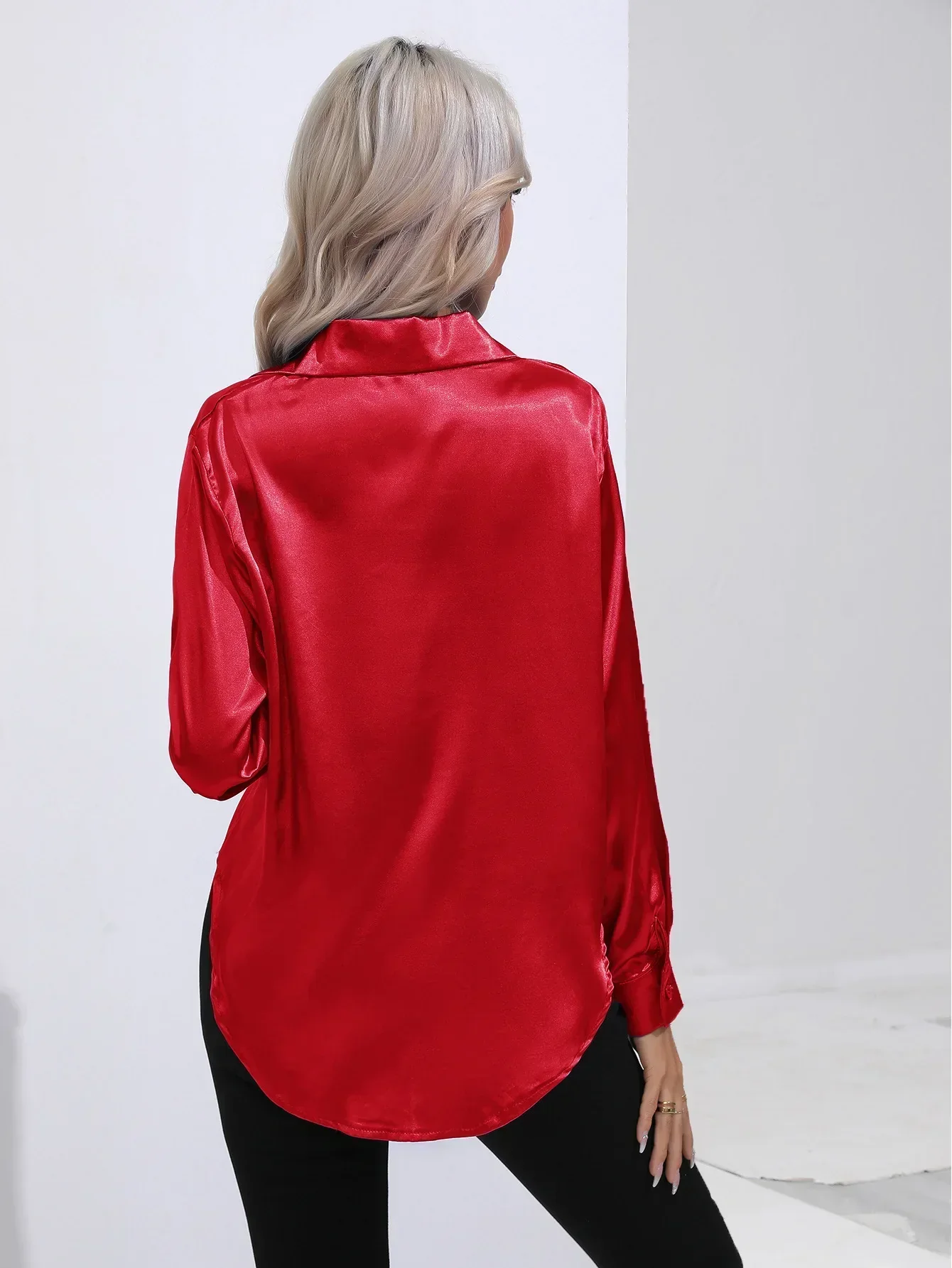 Women's Blouse - Satin - Relaxed Fit - Long Sleeves - Classic Button Closure - Image 78