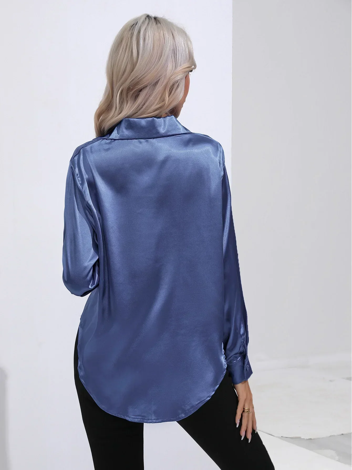 Women's Blouse - Satin - Relaxed Fit - Long Sleeves - Classic Button Closure - Image 82