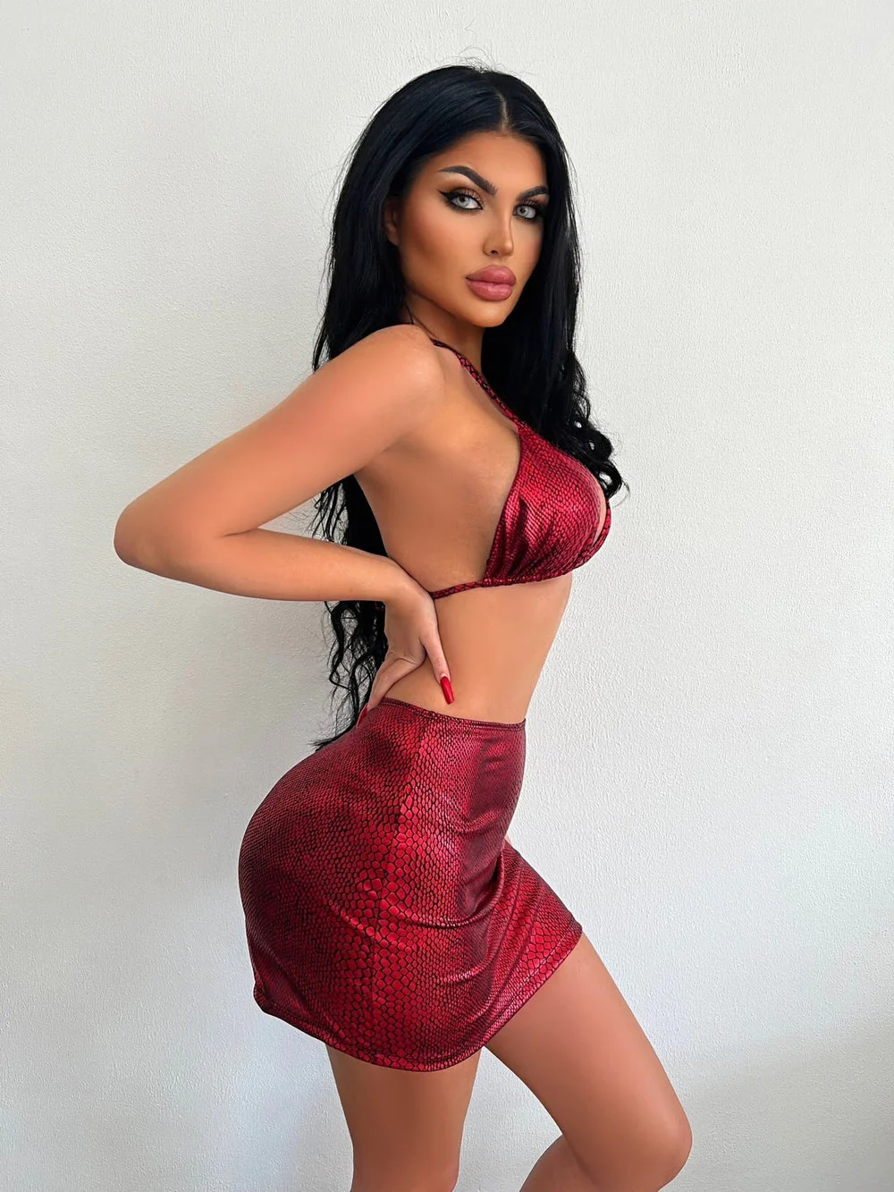 Women's Bikini Set – Halter Top – Mini Skirt – Snake Print – Cut-Out – Bodycon Fit - Image 10