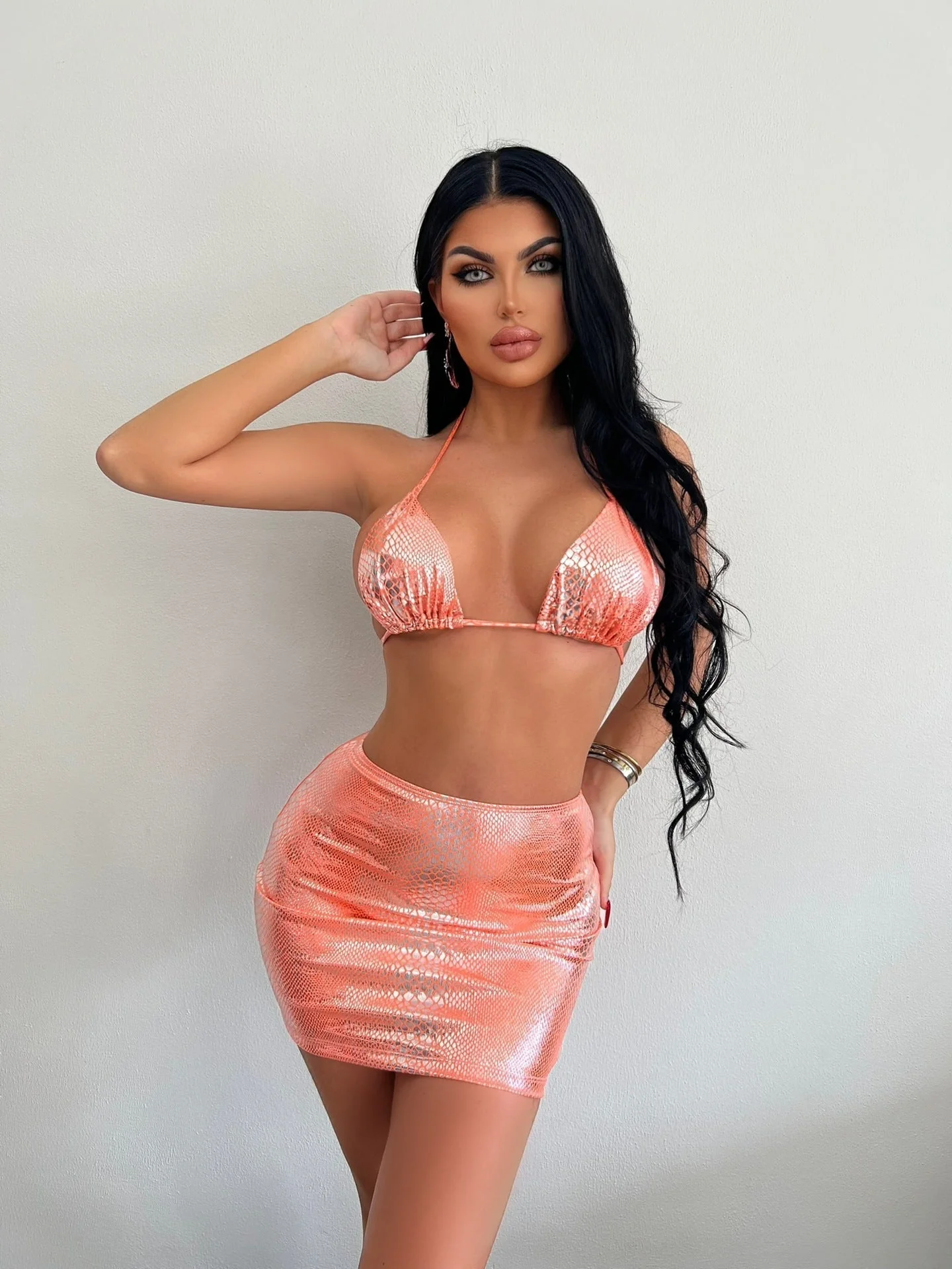 Women's Bikini Set – Halter Top – Mini Skirt – Snake Print – Cut-Out – Bodycon Fit - Image 19