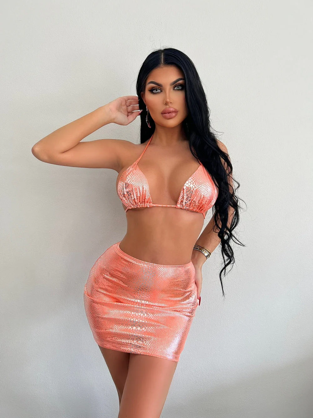 Women's Bikini Set – Halter Top – Mini Skirt – Snake Print – Cut-Out – Bodycon Fit - Image 8