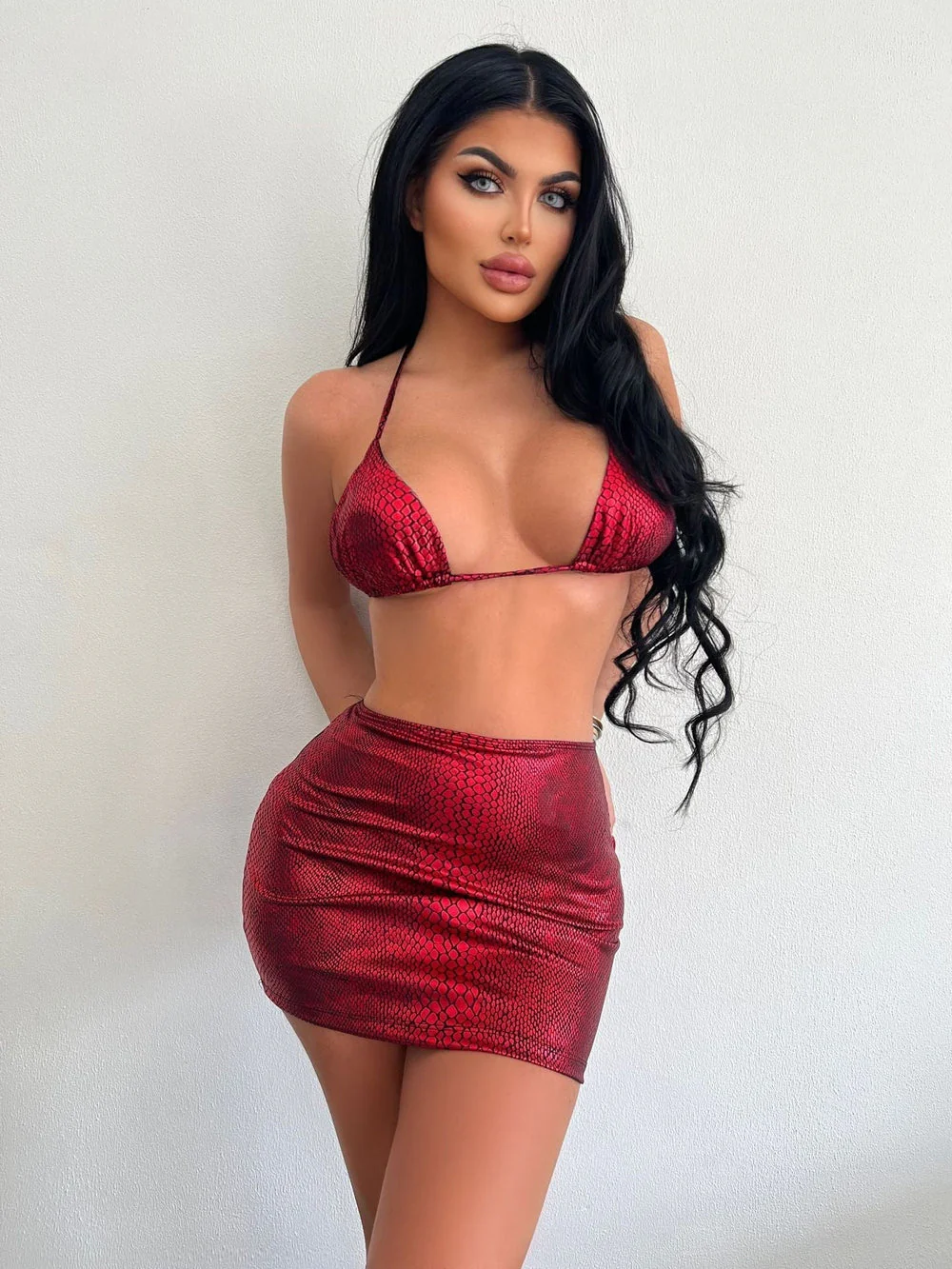 Women's Bikini Set – Halter Top – Mini Skirt – Snake Print – Cut-Out – Bodycon Fit - Image 9