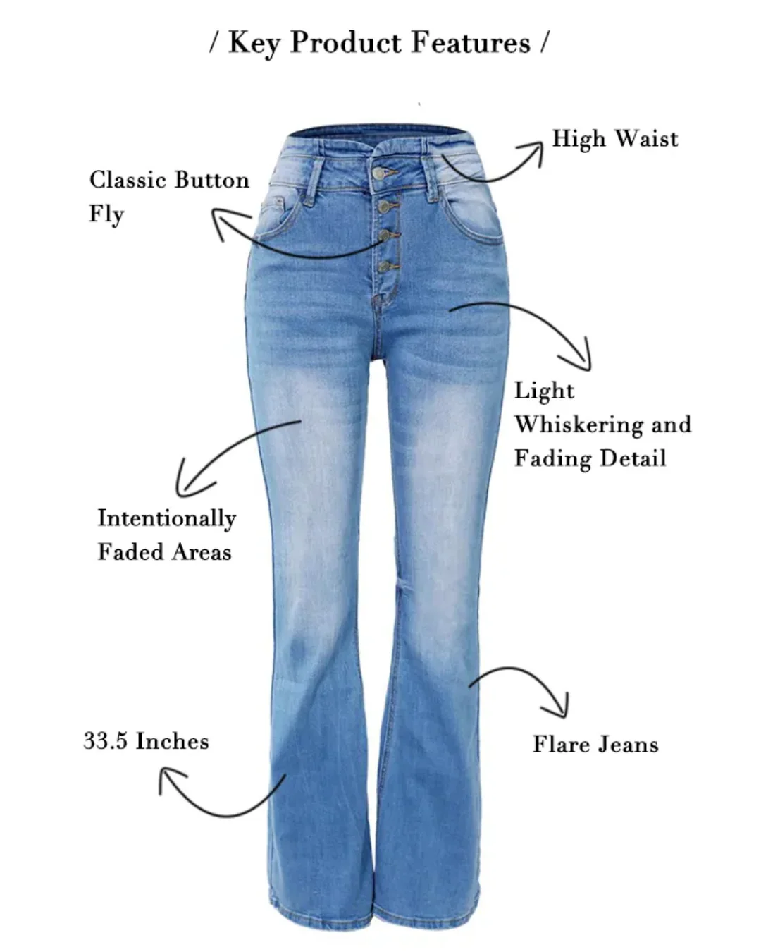 Women's Flared Jeans - High Waist - Button Fly - Slim Fit Stretch Denim - Image 5