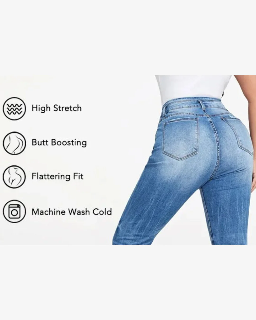 Women's Flared Jeans - High Waist - Button Fly - Slim Fit Stretch Denim - Image 7