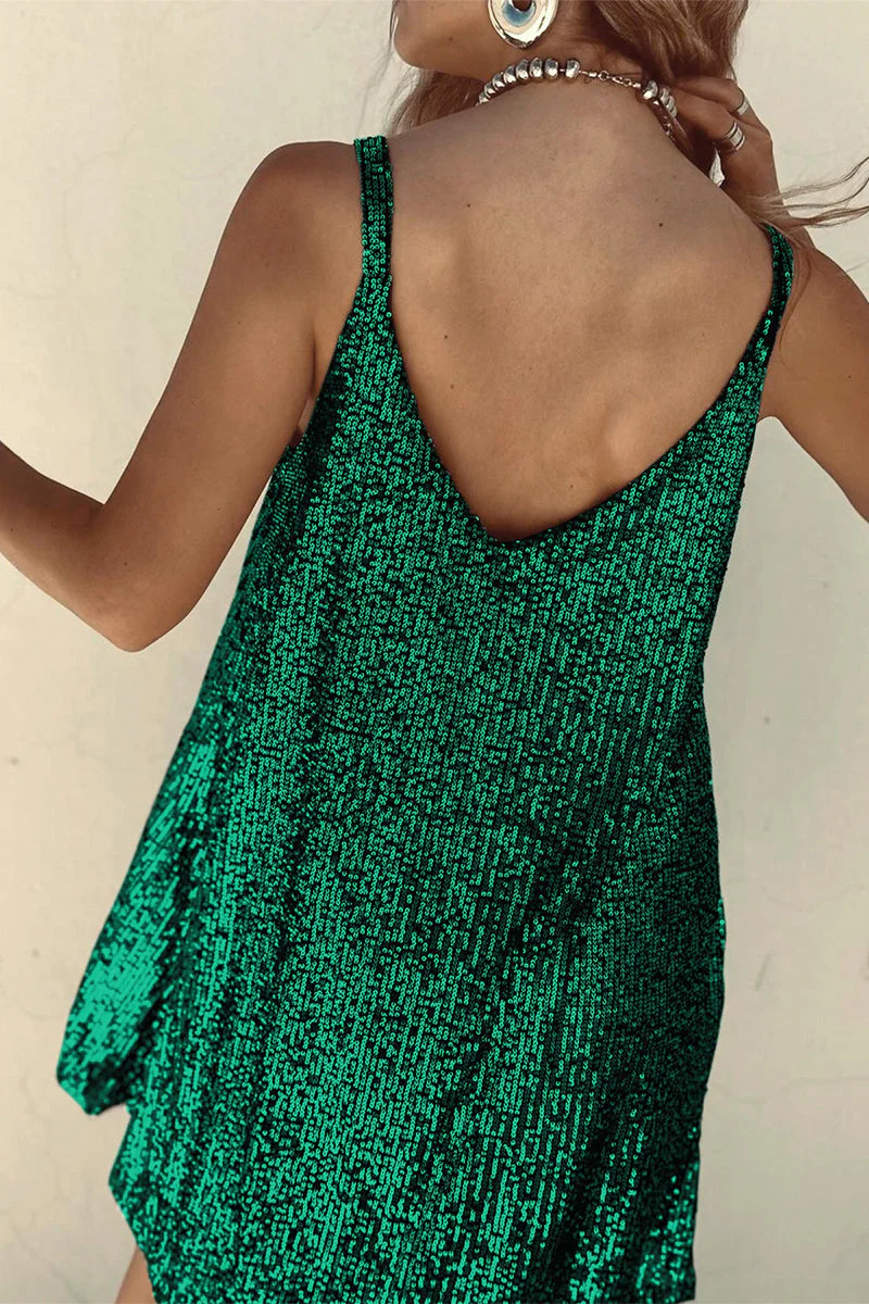 Ladies Mini Dress - Sleeveless - Sequins - V-Neck - Spaghetti Straps - Elegant Fit - Image 13